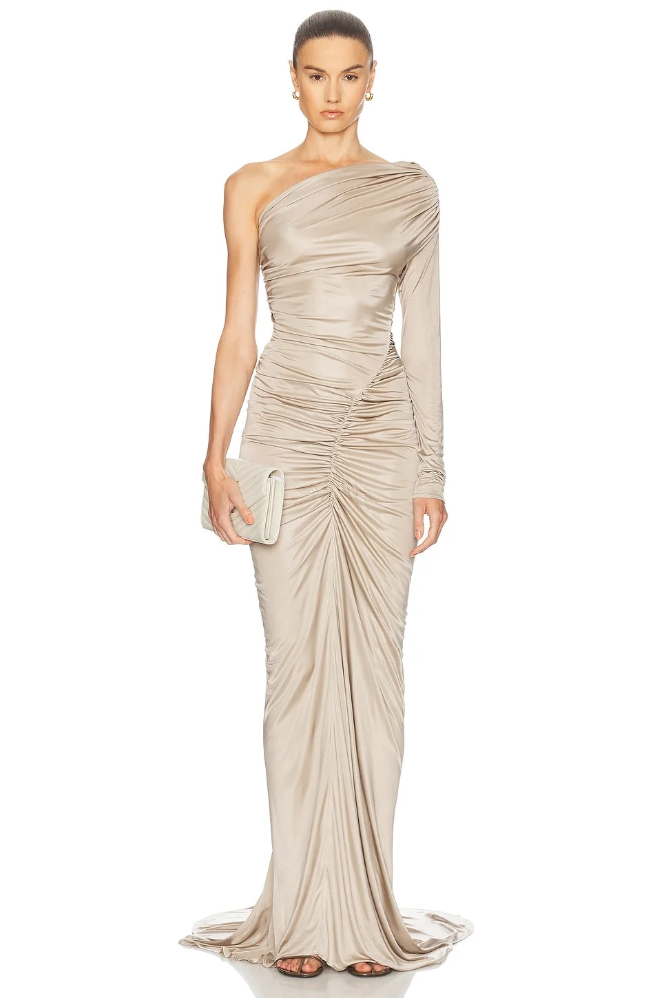 One Sleeve Ruched Gown - 1