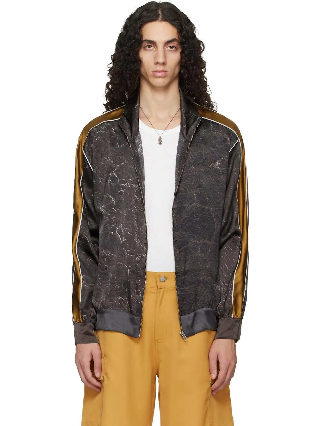 Brown Satin Silk Football Track Jacket - 1