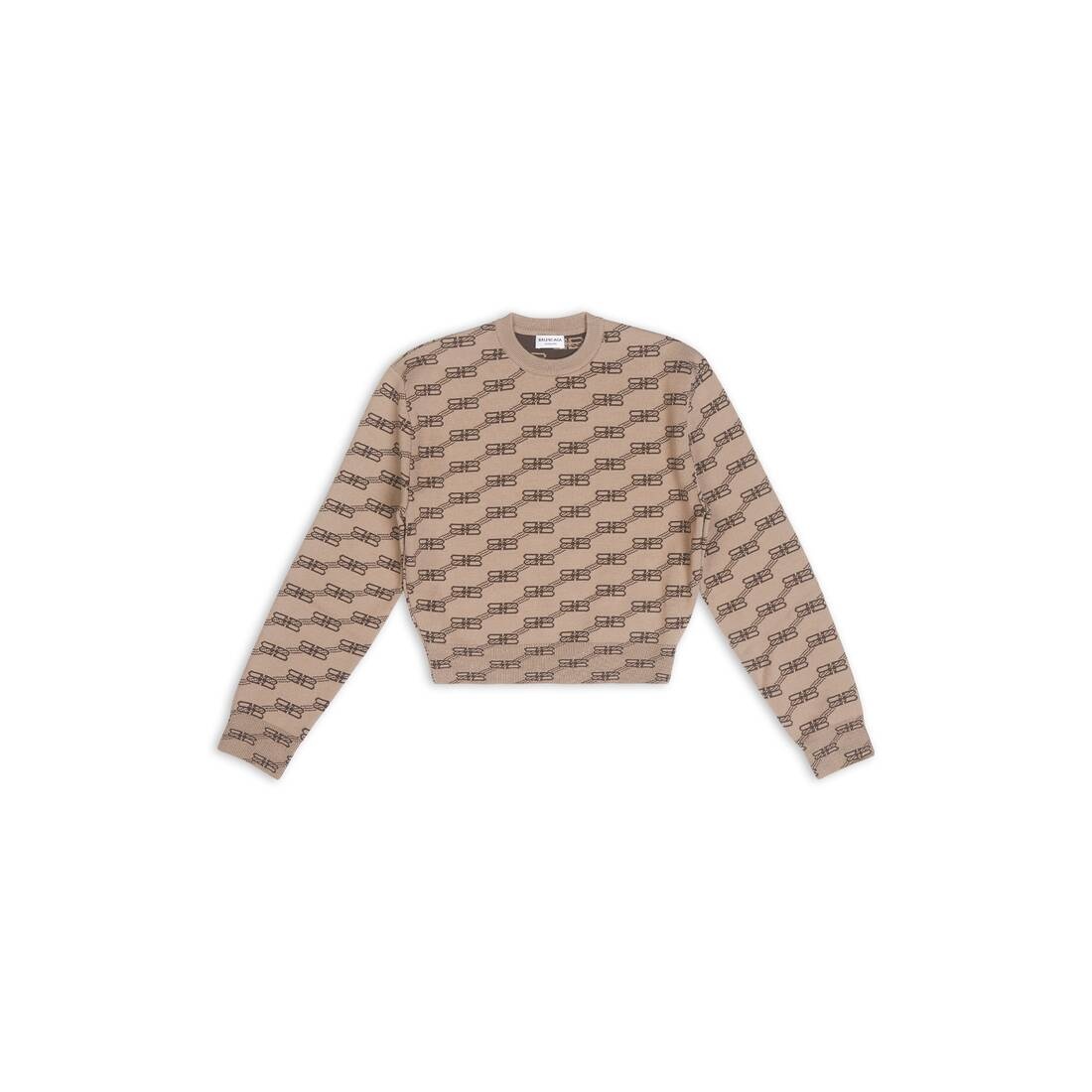 Women's Bb Monogram Cropped Sweater in Beige - 1