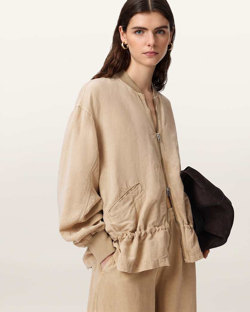 ALLSAINTS SOFI LINEN BLEND DRAWSTRING BOMBER JACKET outlook