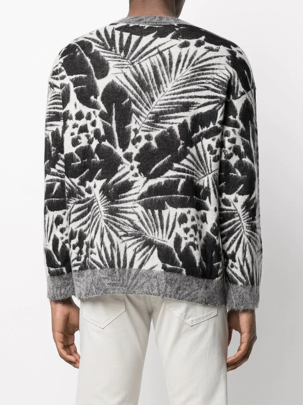 foliage-pattern crew neck jumper - 4