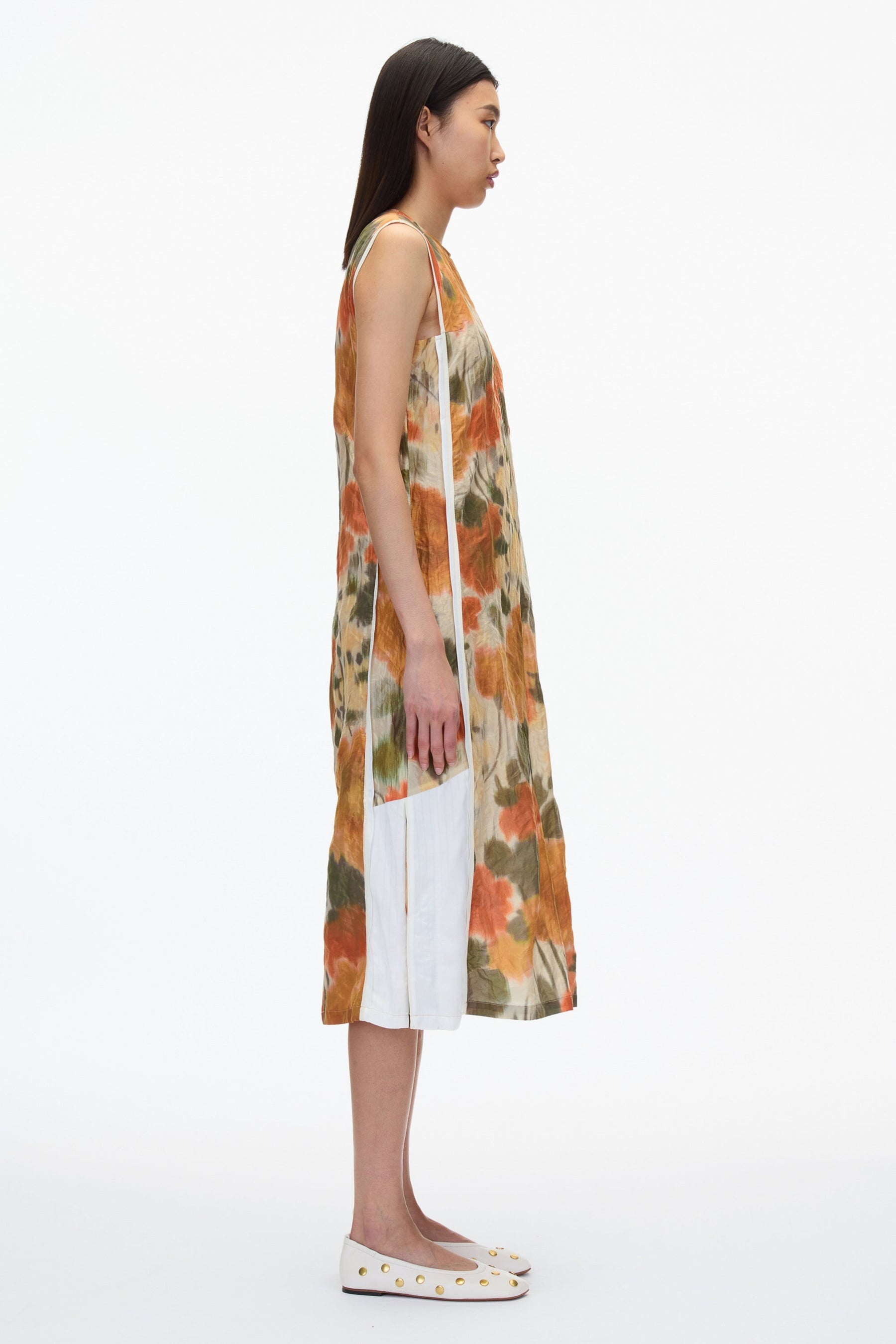 Blurred Marigold Slip Dress w Satin Combo - 3