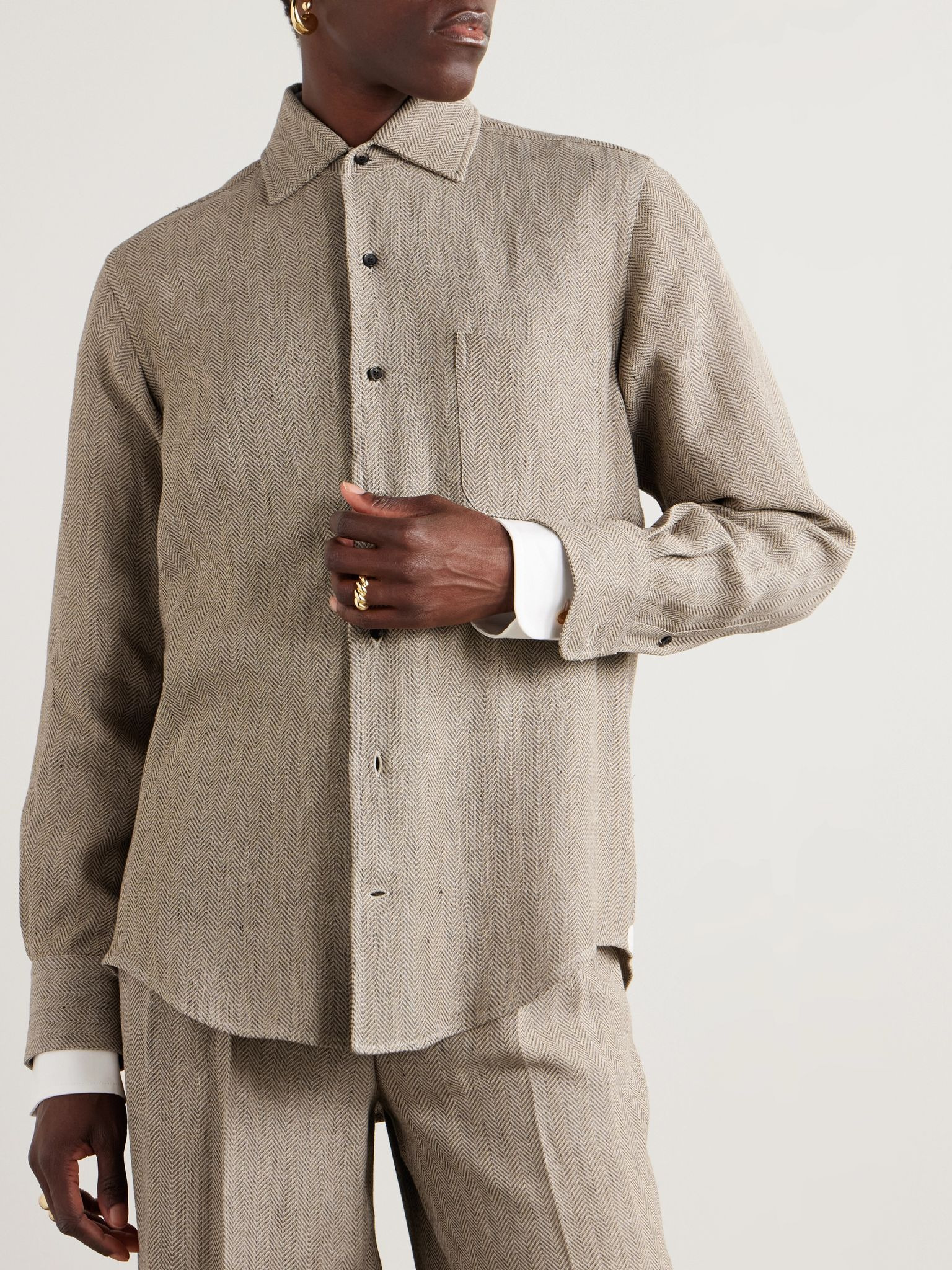 André herringbone linen shirt Brown - 3