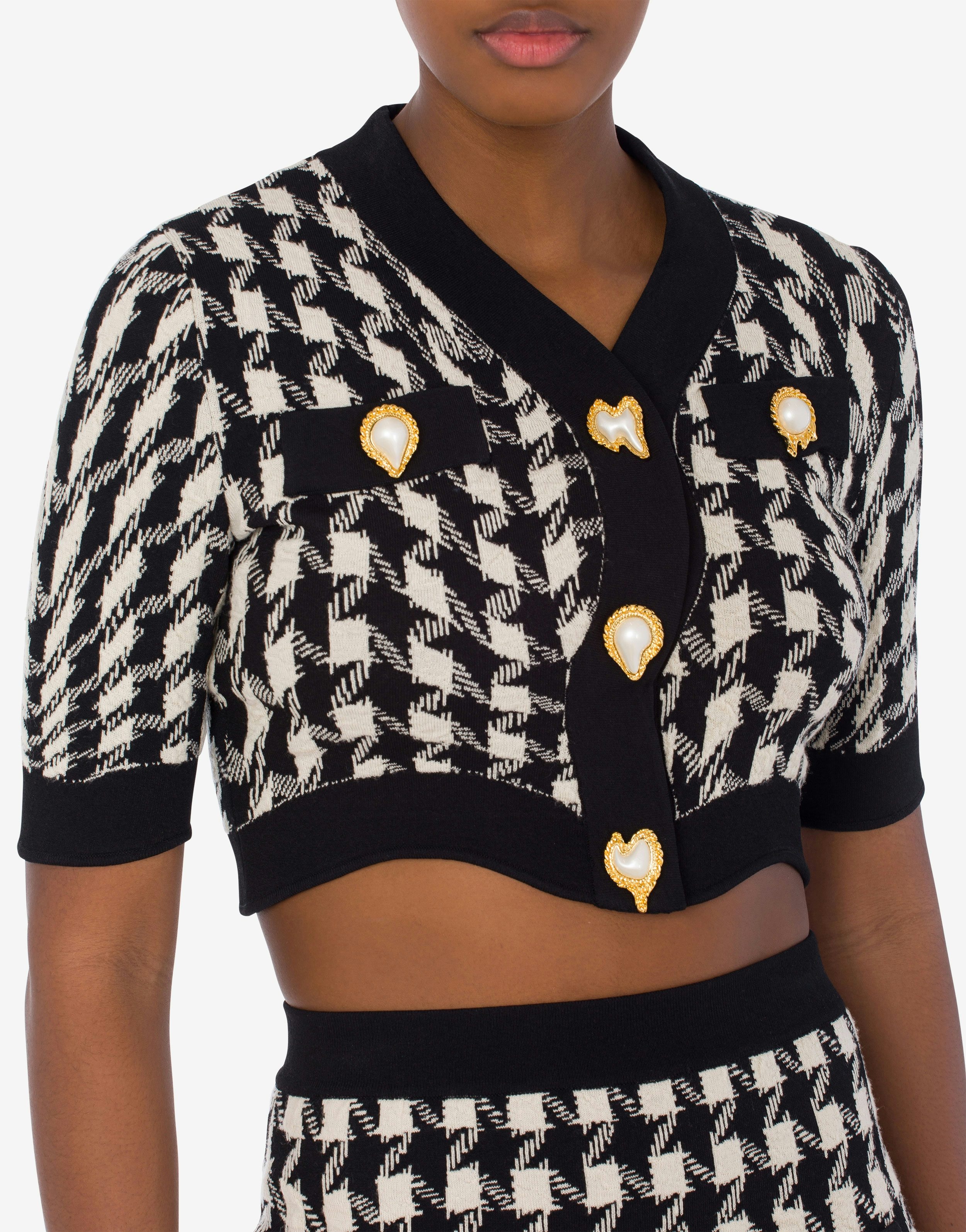 MORPHED PIED DE POULE STRETCH KNIT CROP TOP - 4