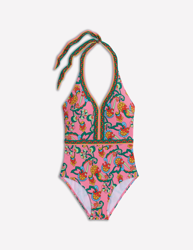 Ios V Panel Swimsuit-Pink Rose, Foliage Trail 1