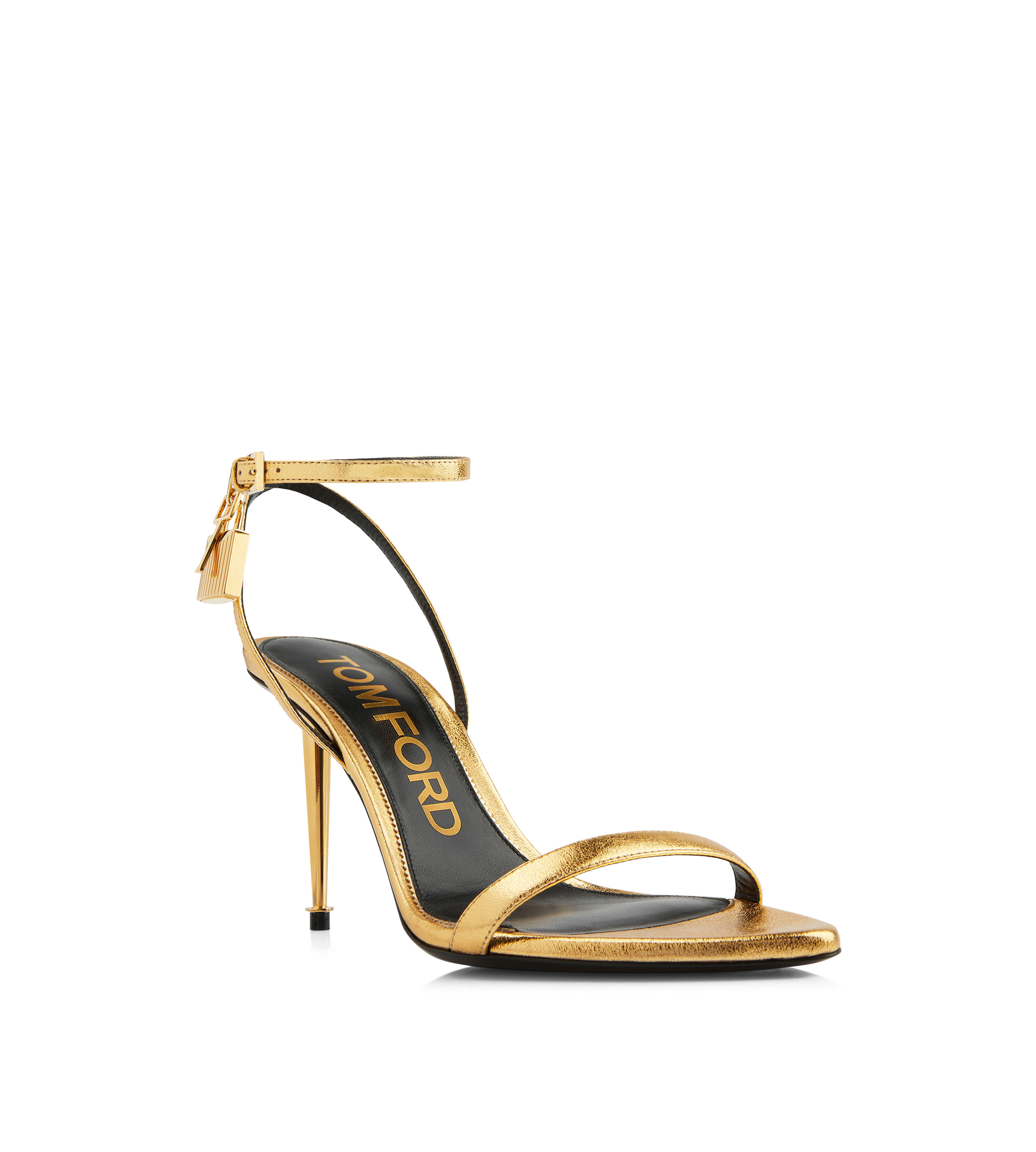 LAMINATED NAPPA LEATHER PADLOCK POINTY NAKED SANDAL 85MM - 2