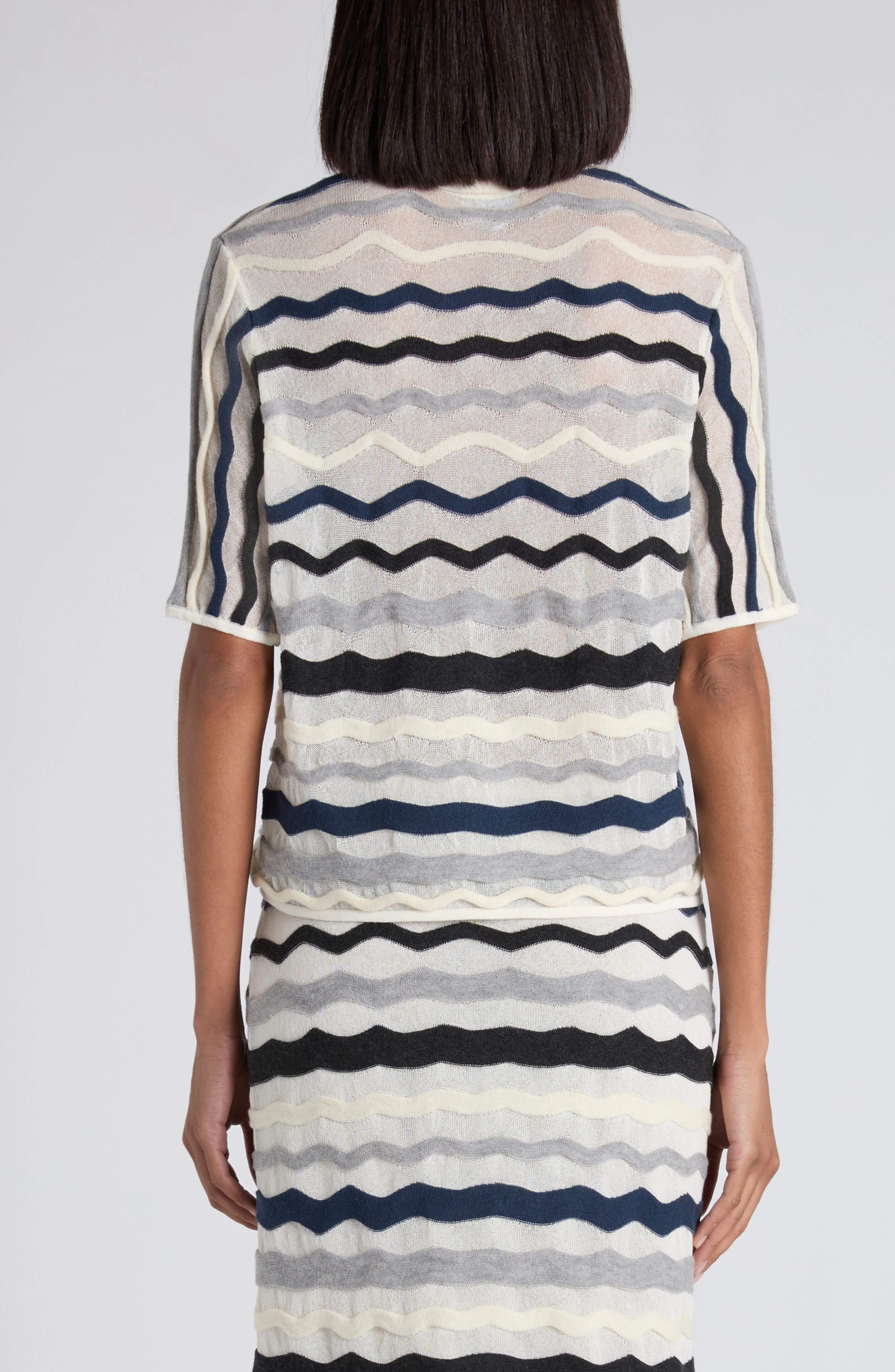 Bottega Veneta Layered Chevron Stripe Wool Blend Polo Sweater in Chalk Wave Grey at Nordstrom - 3