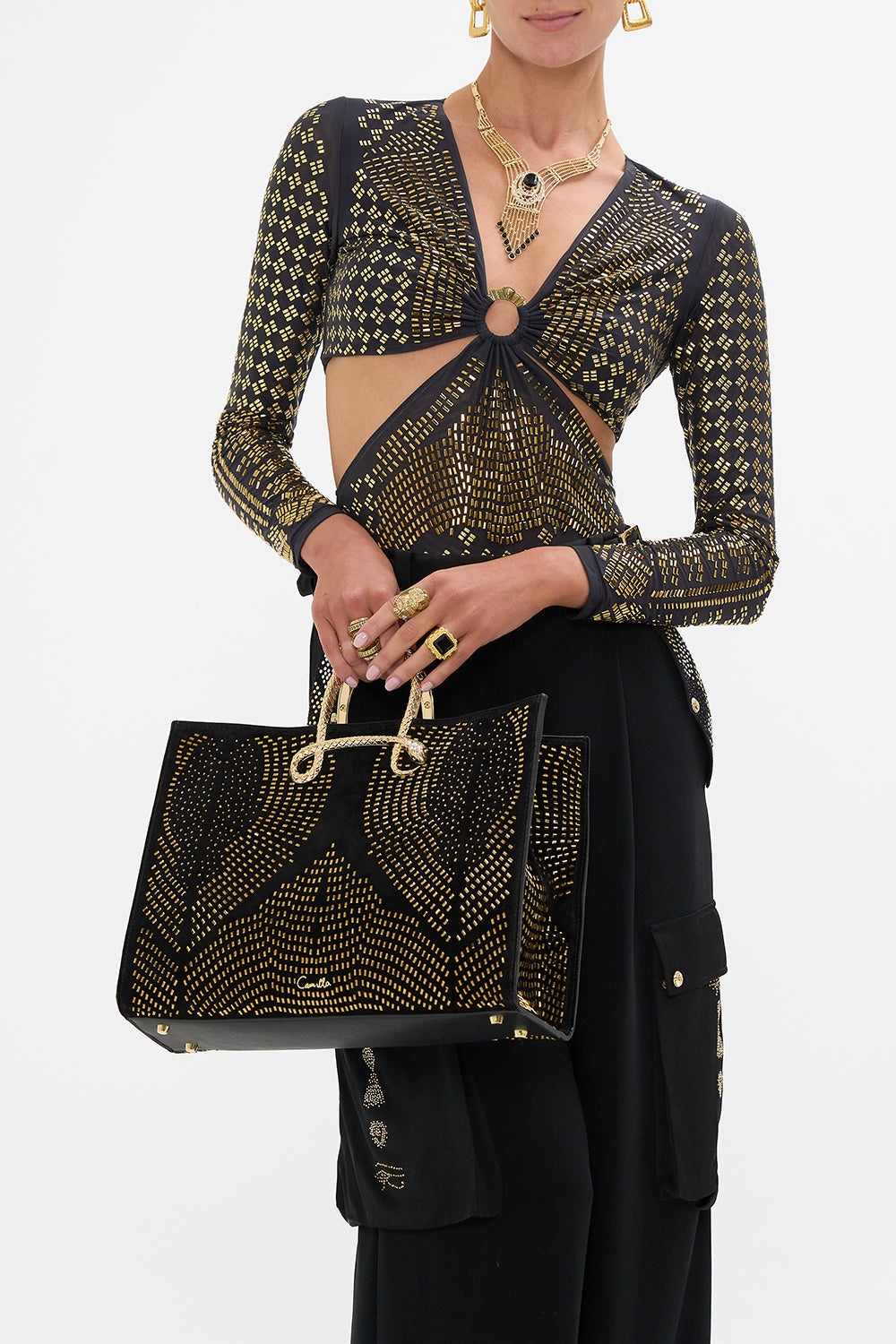 EAST WEST TOTE WITH SNAKE HANDLE - 7