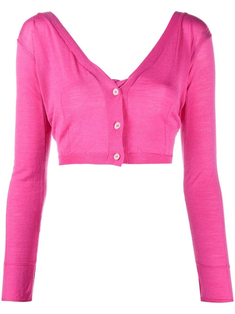 cropped button-fastening cardigan - 1