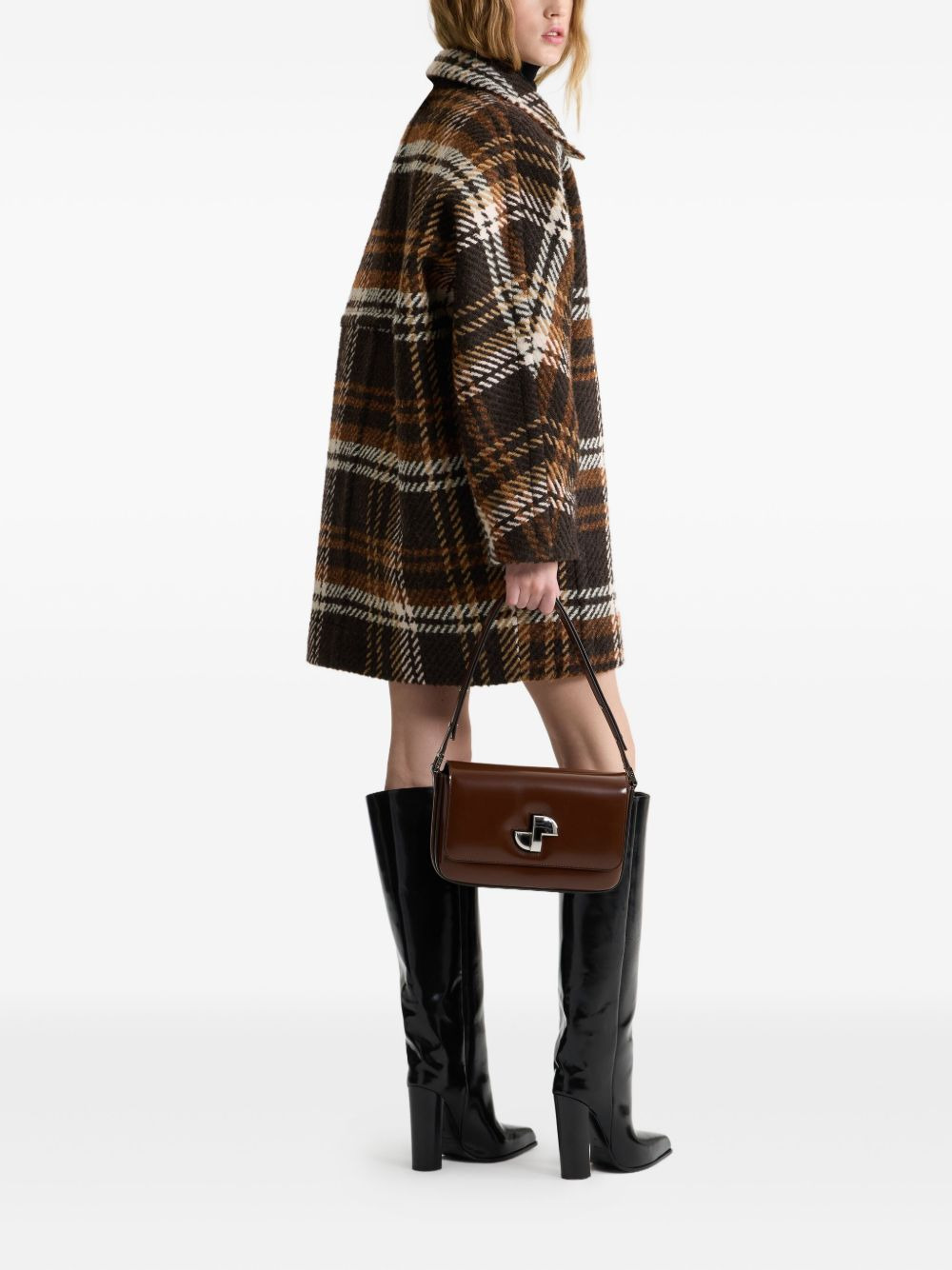 checked wool coat - 3