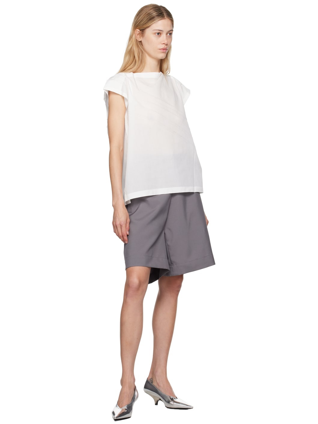 Gray Flat Shorts - 4