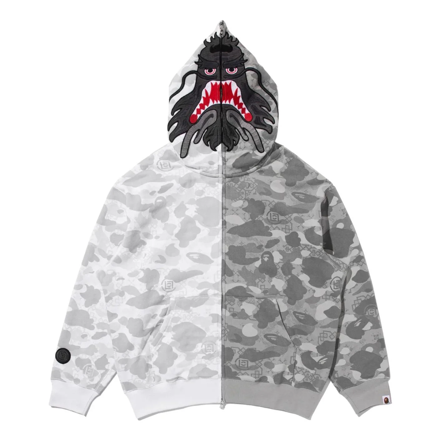 BAPE X Clot Camo Split Shark Relaxed Fit Full Zip Hoodie 'White' 0ZXSWM917151P-WHT - 1
