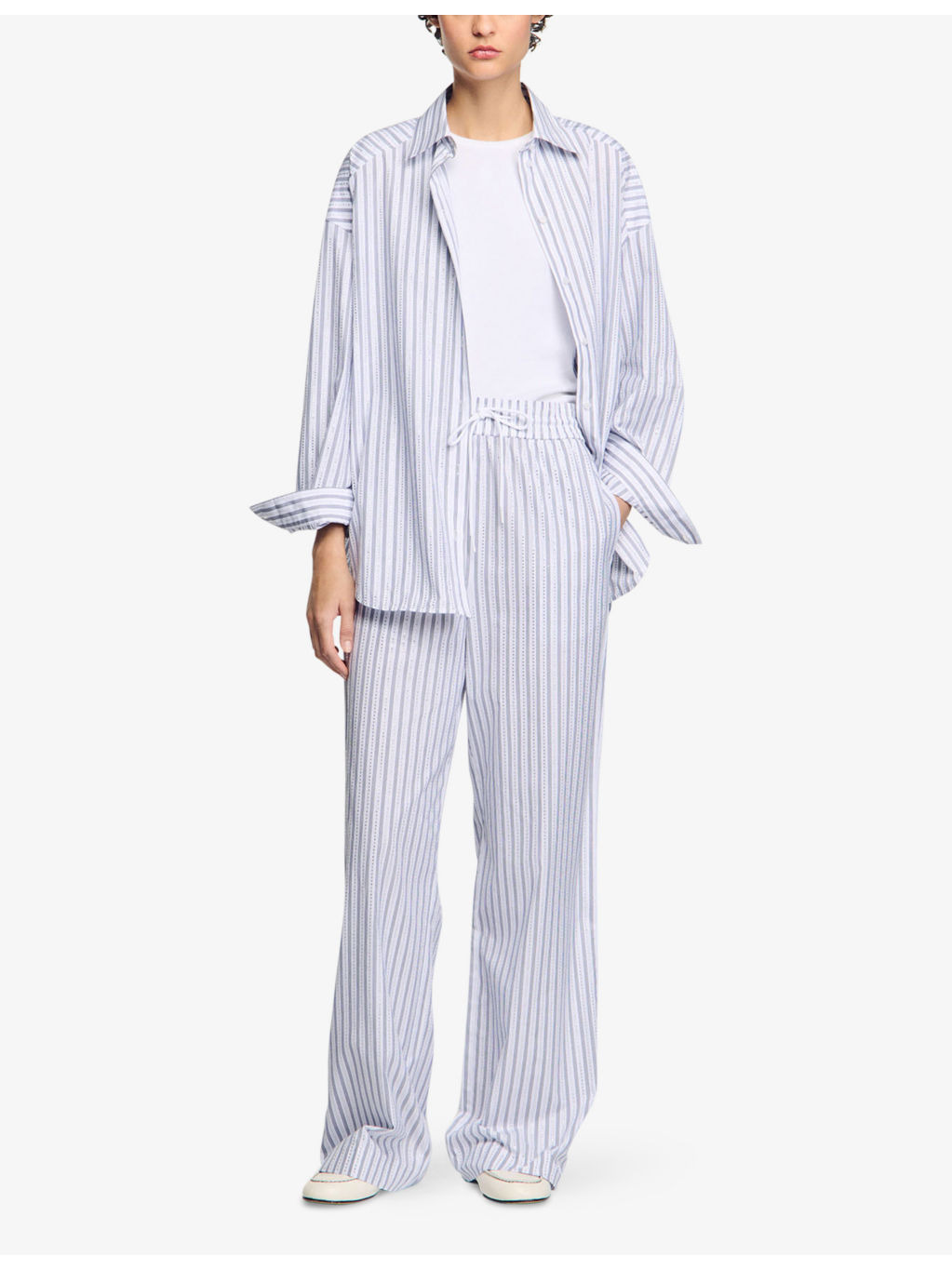 Striped Drawstring-Waist Cotton Trousers - 2