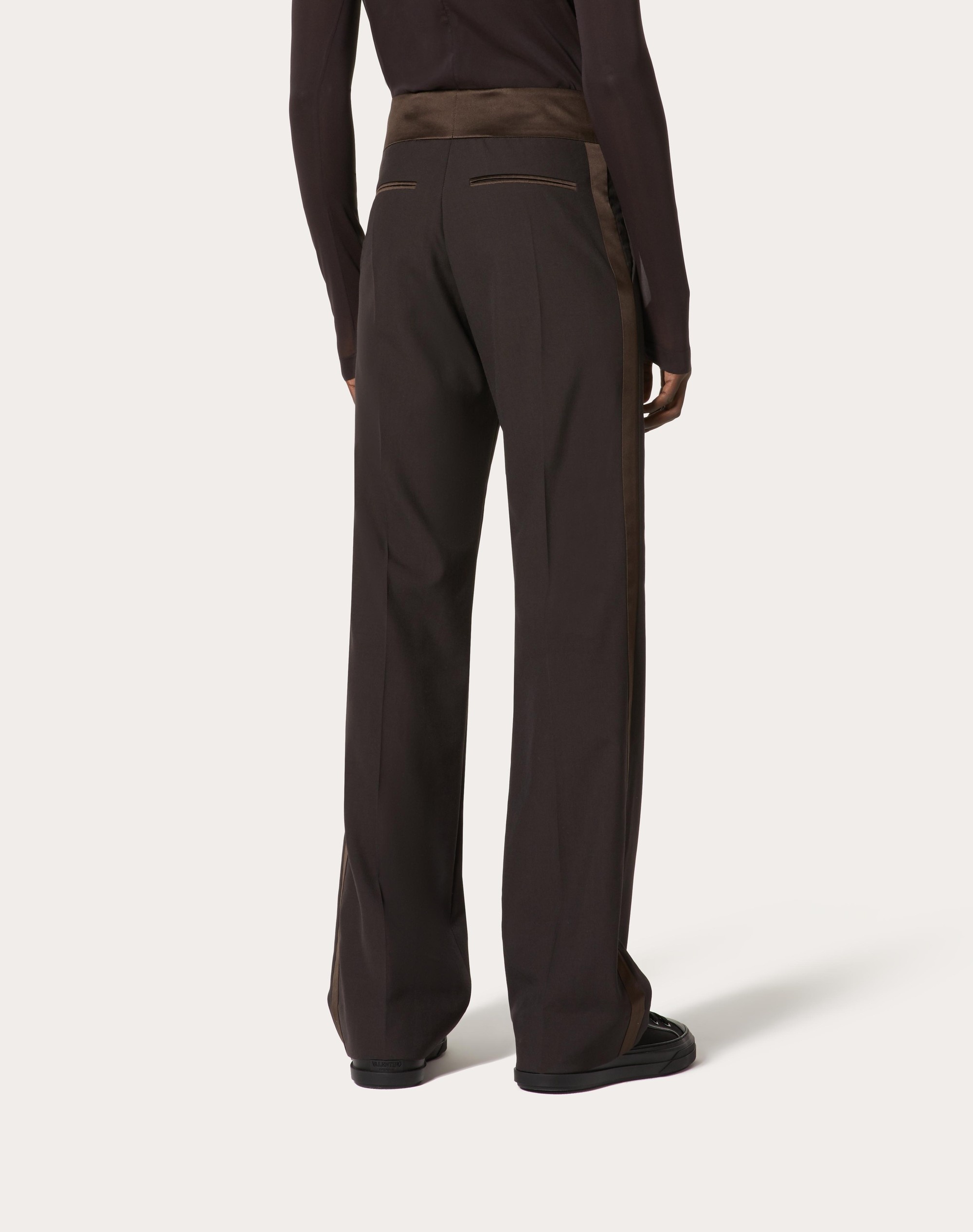 WOOL PANTS WITH BELT AND SATIN SIDE BANDS - 4