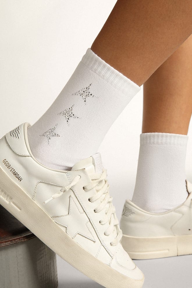 White socks with decorative crystal stars - 3