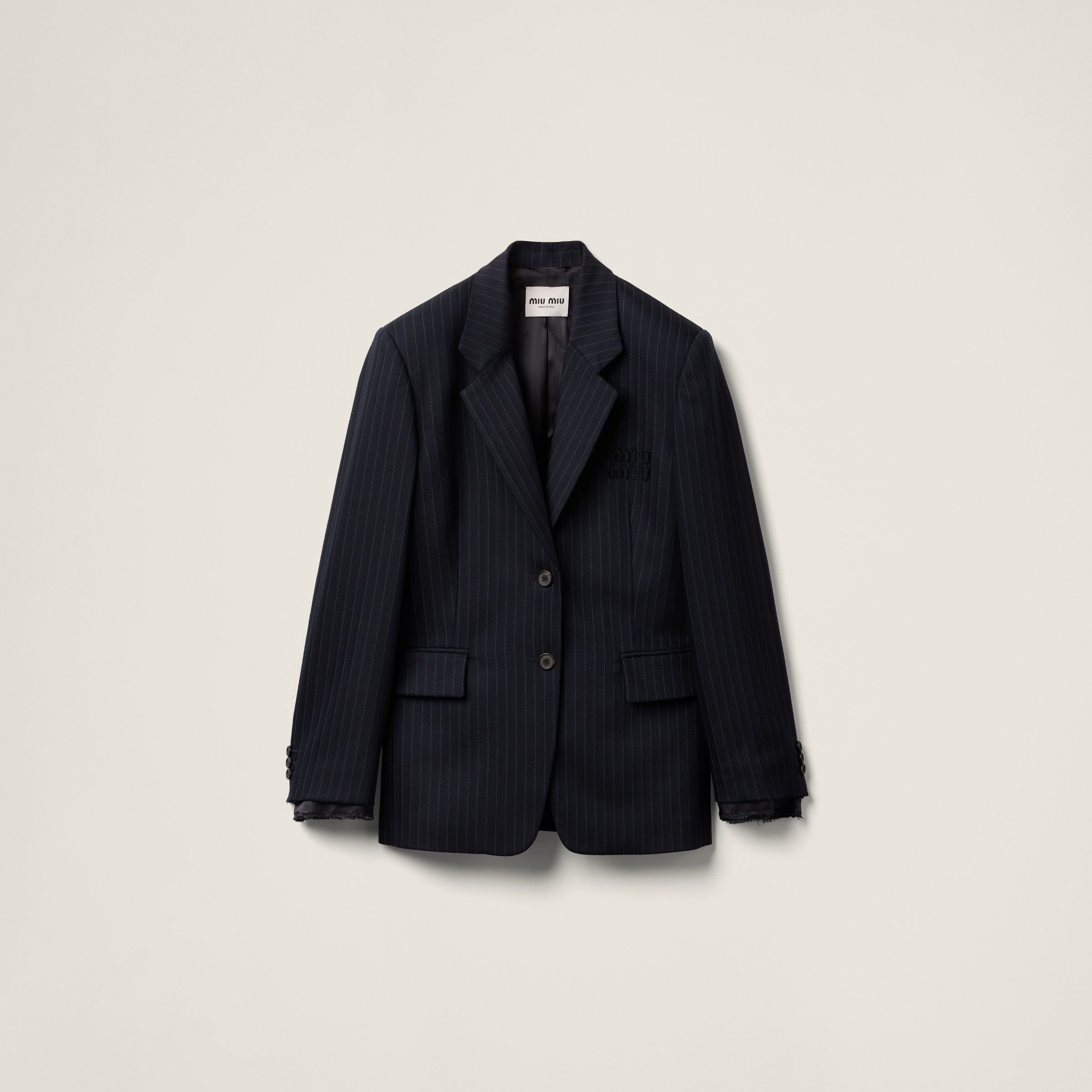 ジャケット Miu Miu Single-Breasted Pinstripe Wool Blazer Miu Miu Women's' Single-Breasted Pinstripe Blazer in Navy