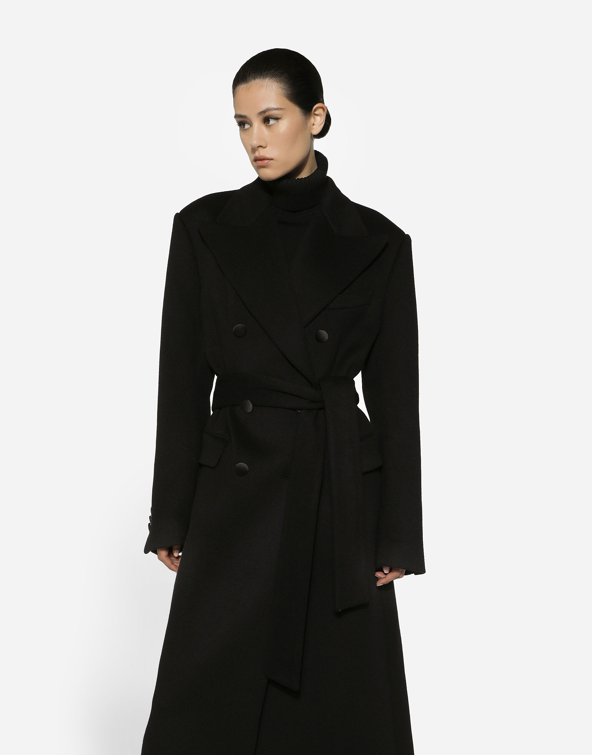 Double-breasted cashmere baize coat with belt - 4