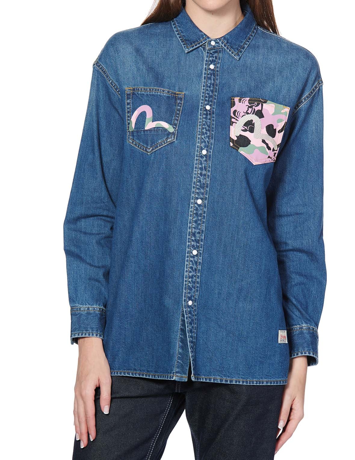 CAMOUFLAGE GODHEAD PRINTED BOYFRIEND DENIM SHIRT - 4