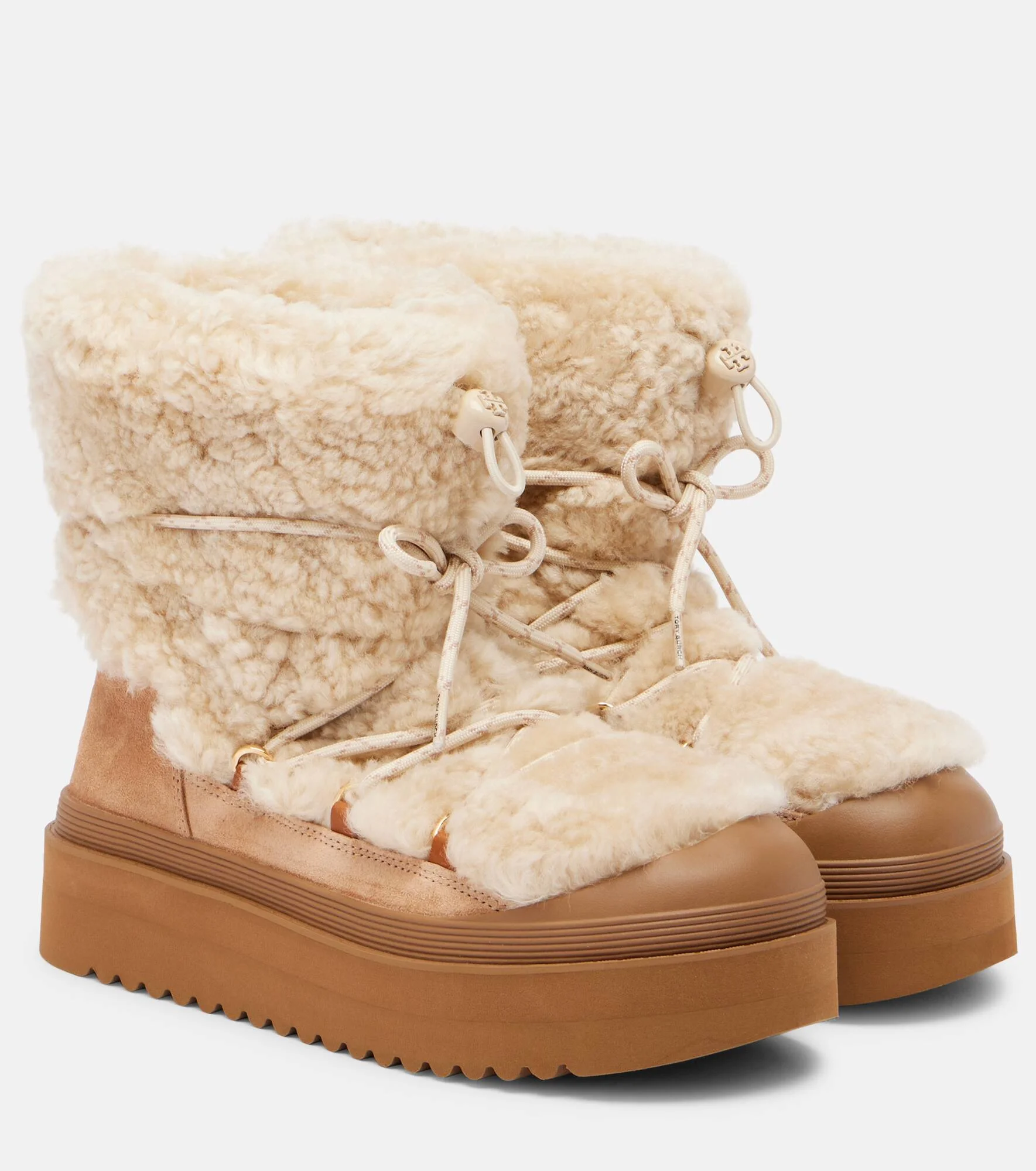 Mellow shearling and suede lace-up boots - 1