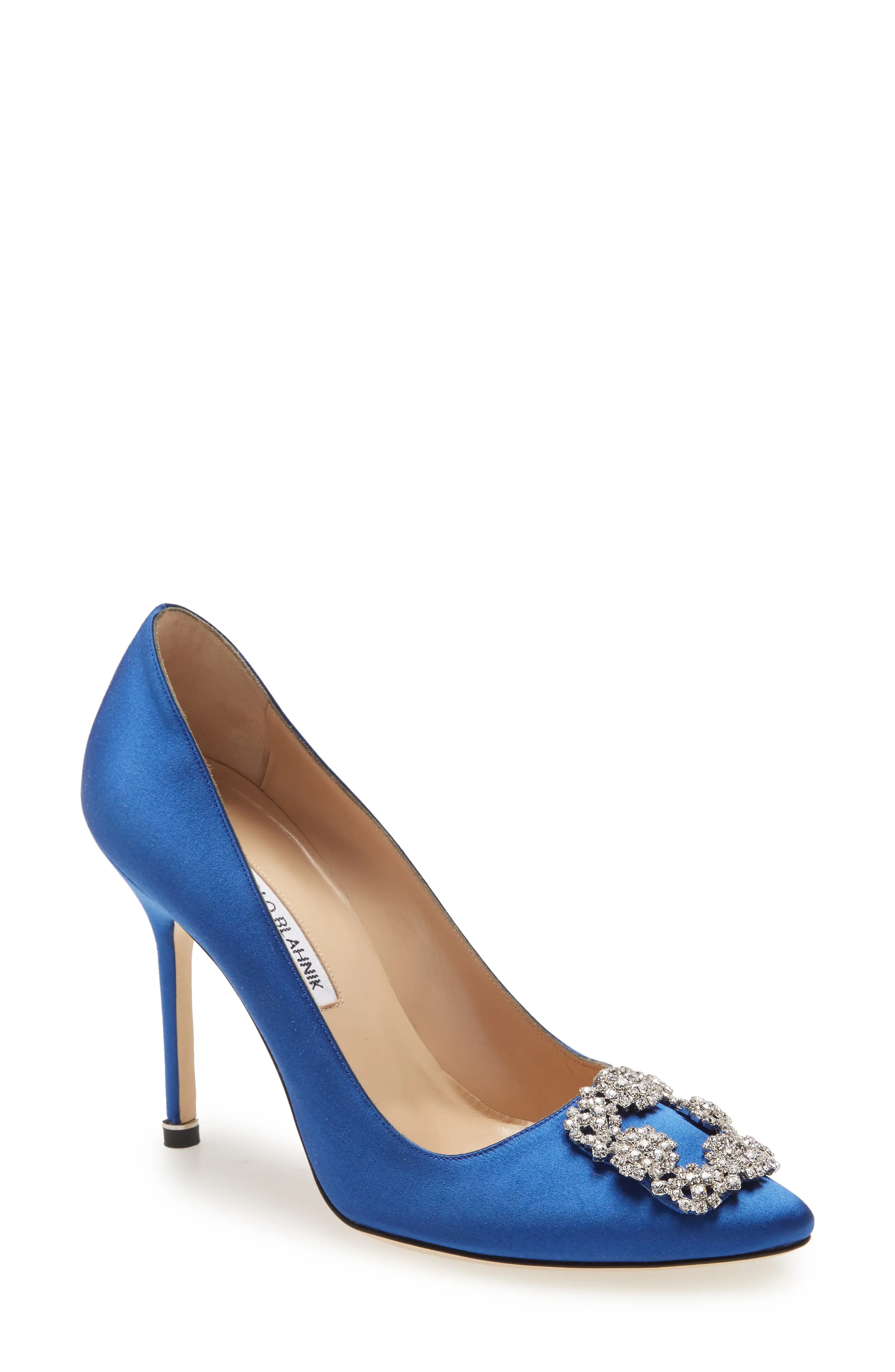 Hangisi Pointed Toe Pump in Blue Satin/Clear - 1