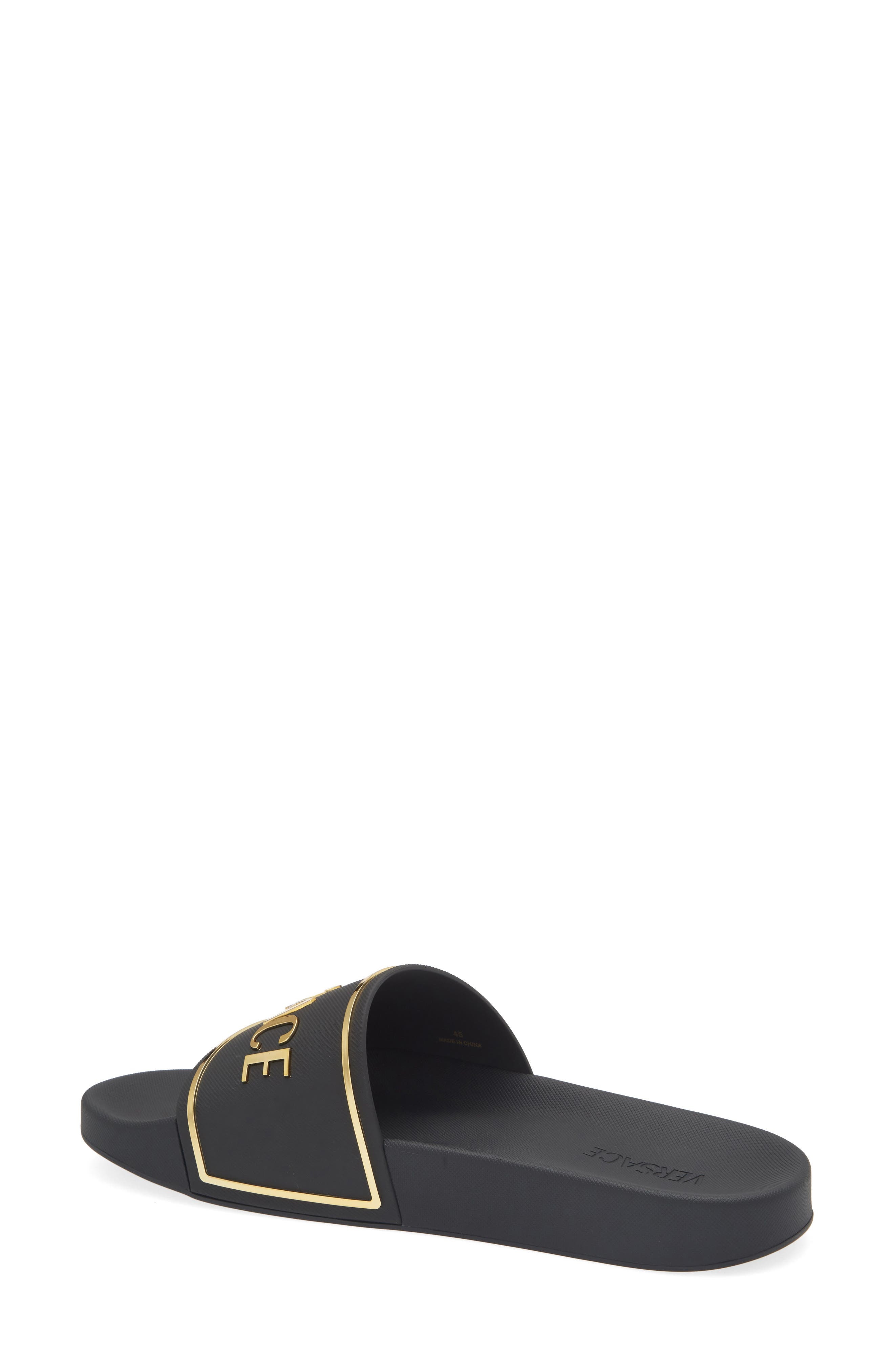 Versace Logo Pool Slide in Black Gold at Nordstrom - 2