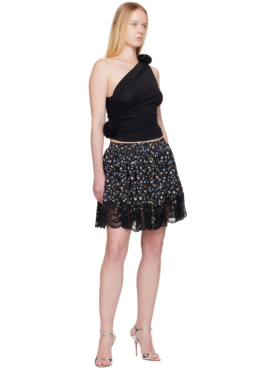Black Floral Lace Miniskirt - 4