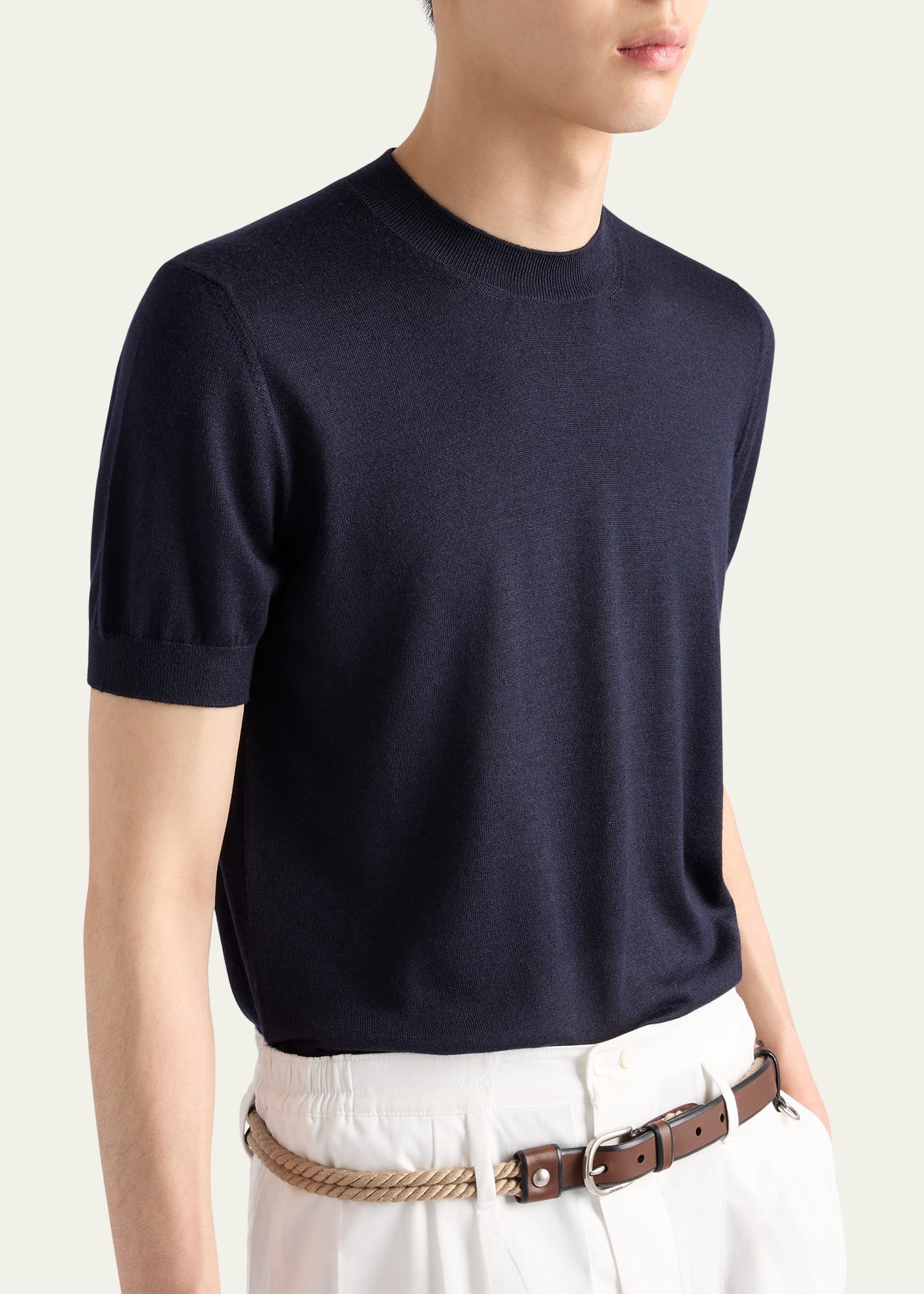 Men's Cashmere and Silk Knit Short-Sleeve Sweater - 4