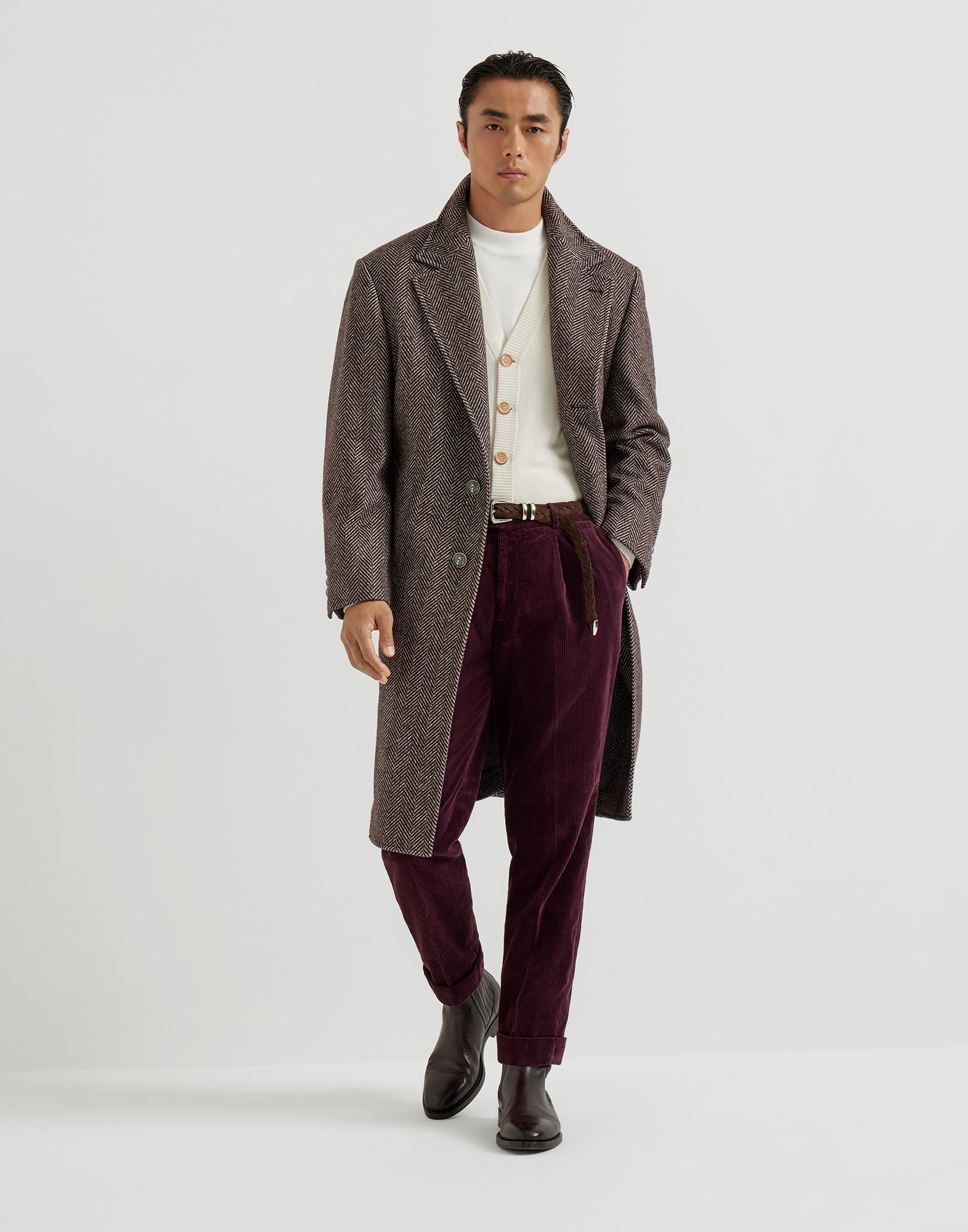Cashmere and silk chevron flannel coat with metal buttons - 5
