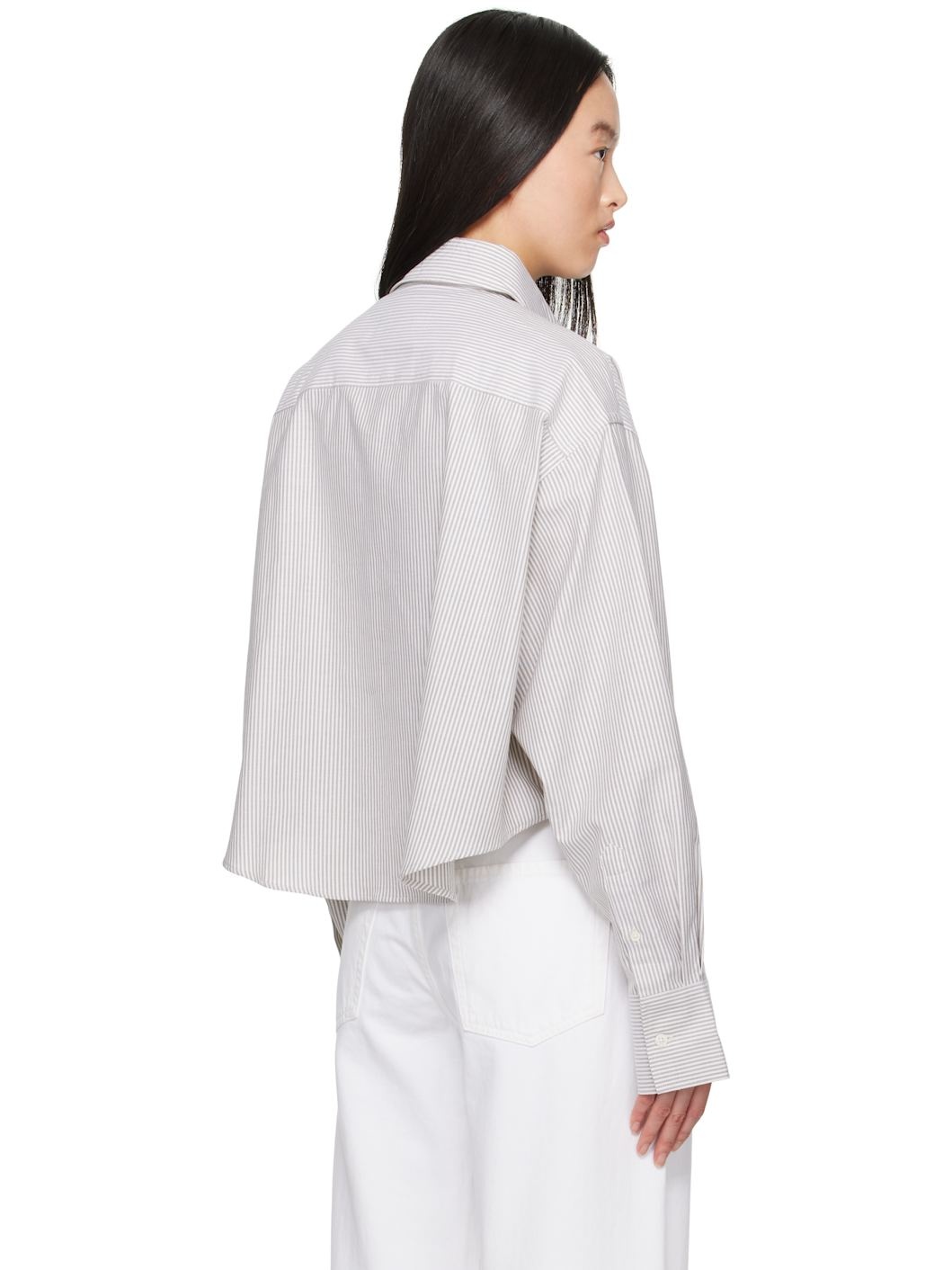 Khaki & Off-White Cotton Cropped Oversized Shirt - 3