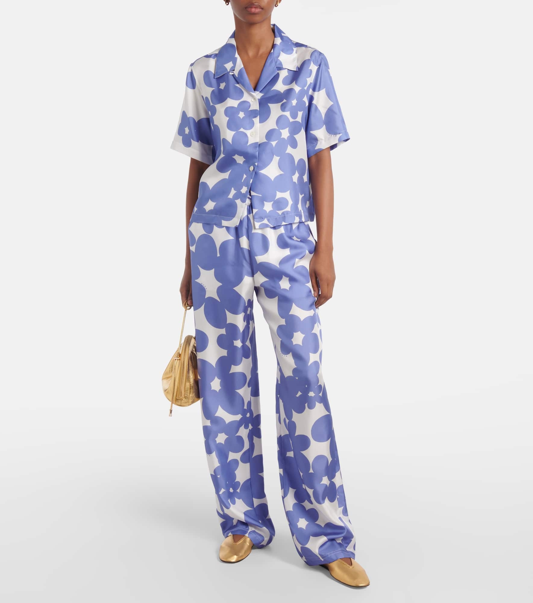 Floral silk wide-leg pants - 2