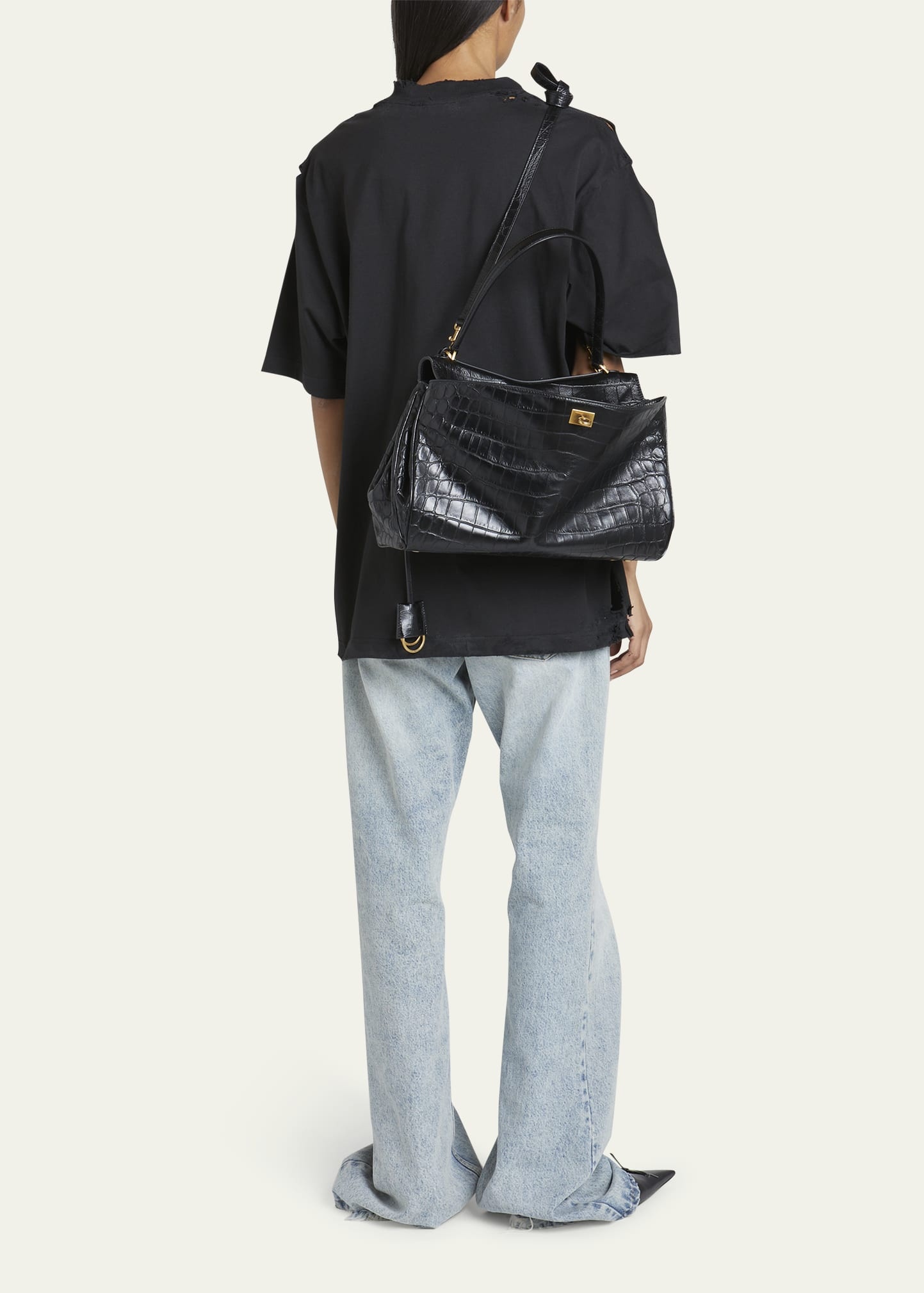 Rodeo Medium Croc-Embossed Top-Handle Bag - 5