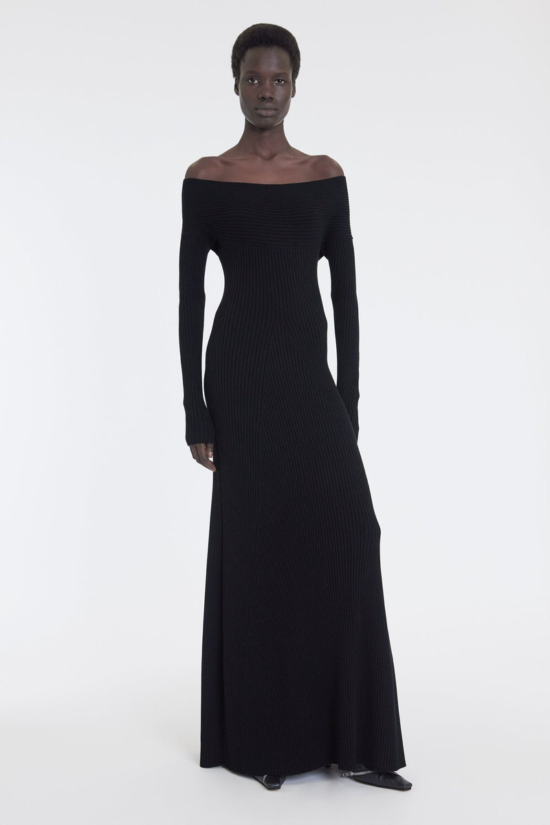 KNIT MAXI OFF SHOULDER DRESS BLACK 1