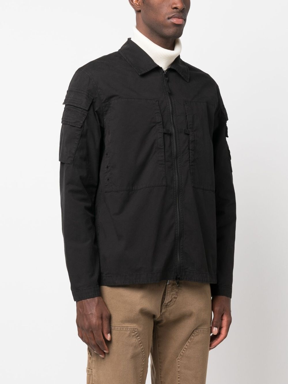 Compass-patch zip-up shirt jacket - 3