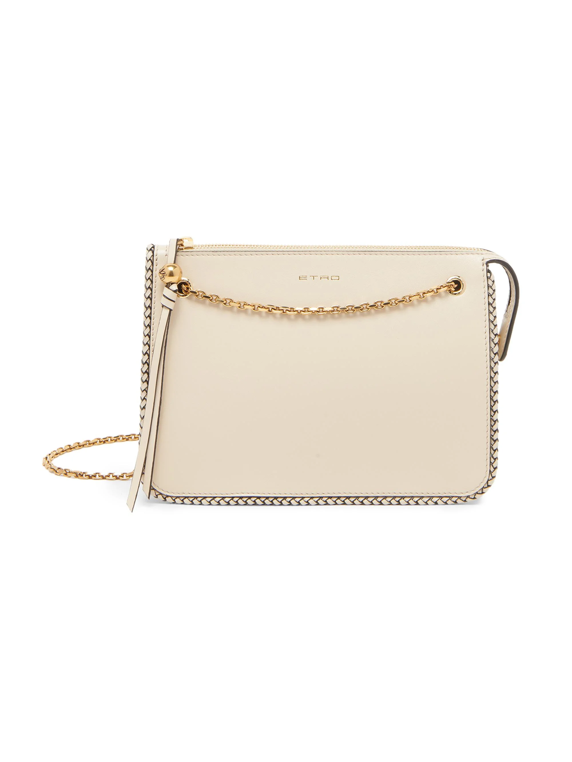 Women's Logo Tasseled Leather Crossbody Bag - Cream - 1