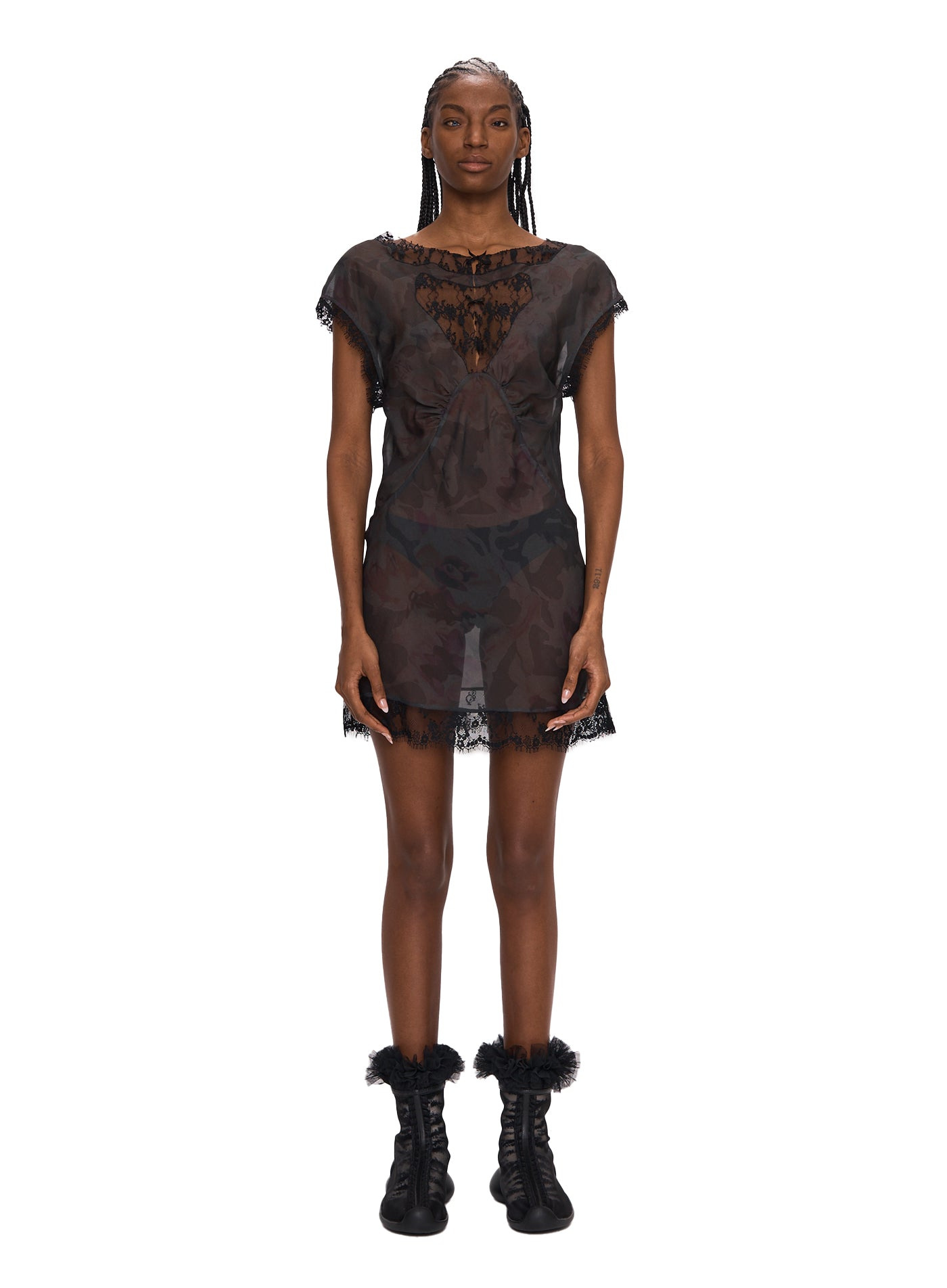 BLACK WATERCOLOR ROSES WATERLILY MINI DRESS - 2