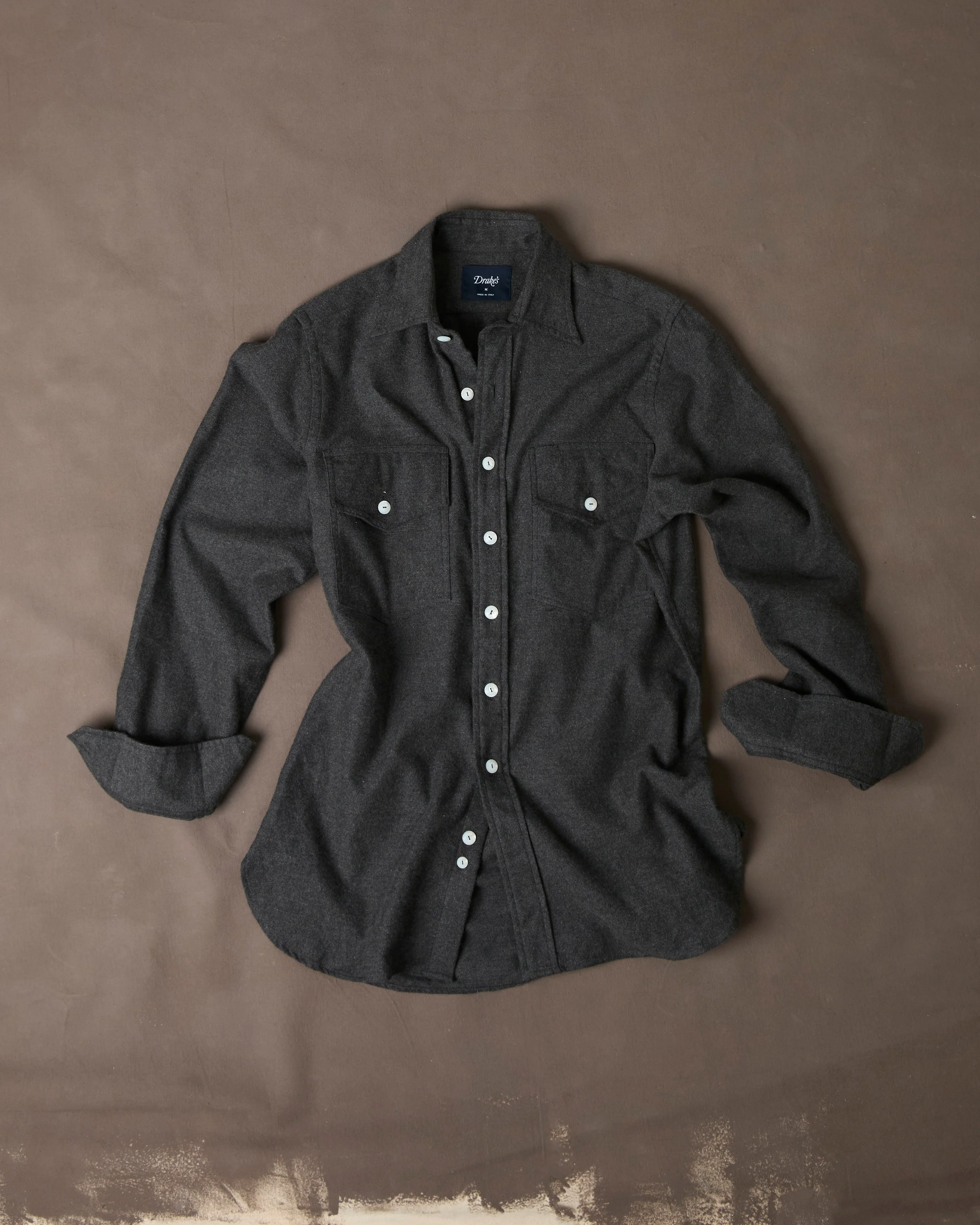 Grey Cotton Two-Pocket Long Point Collar Work Shirt - 1