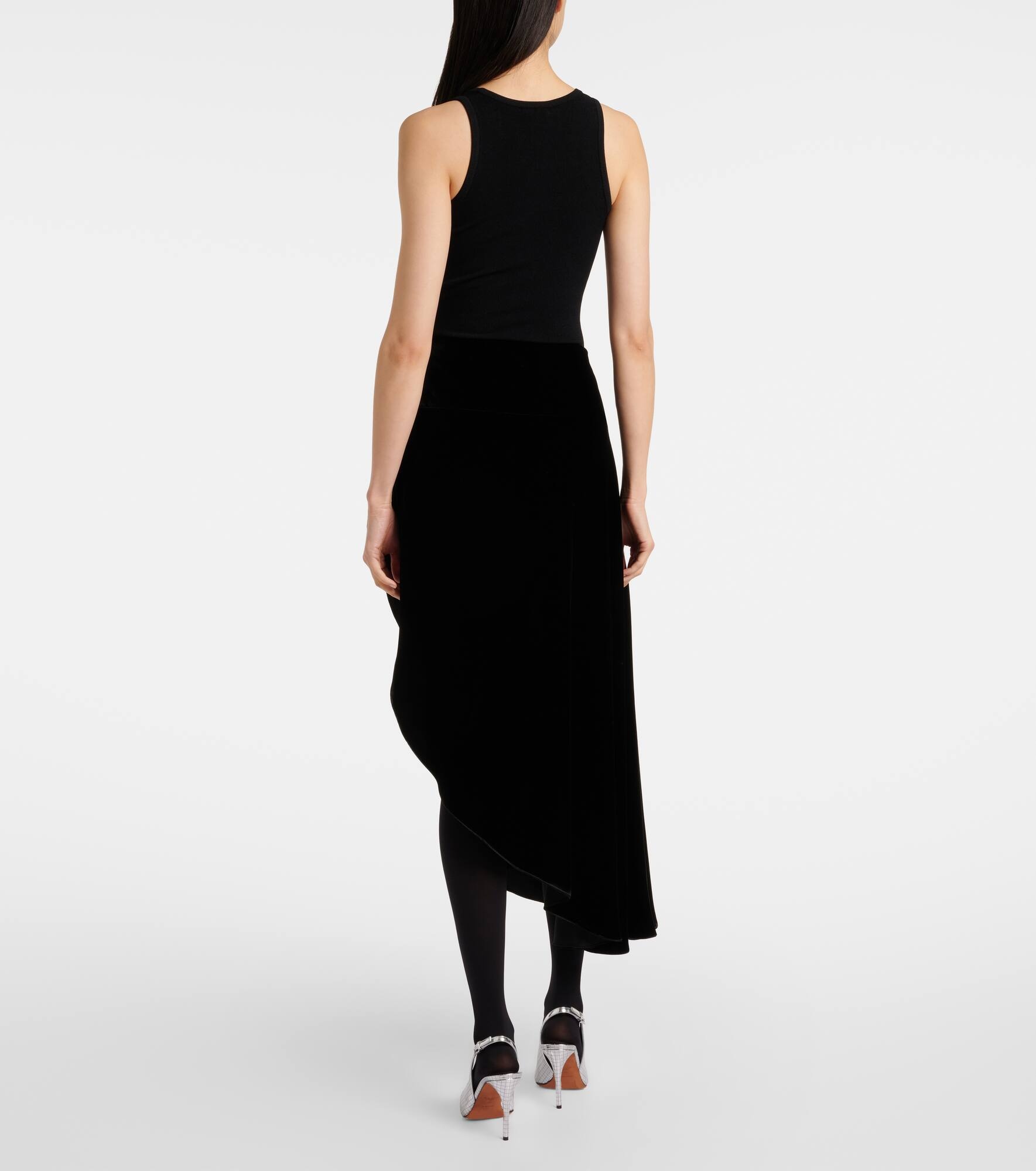 Asymmetric velvet midi skirt - 3