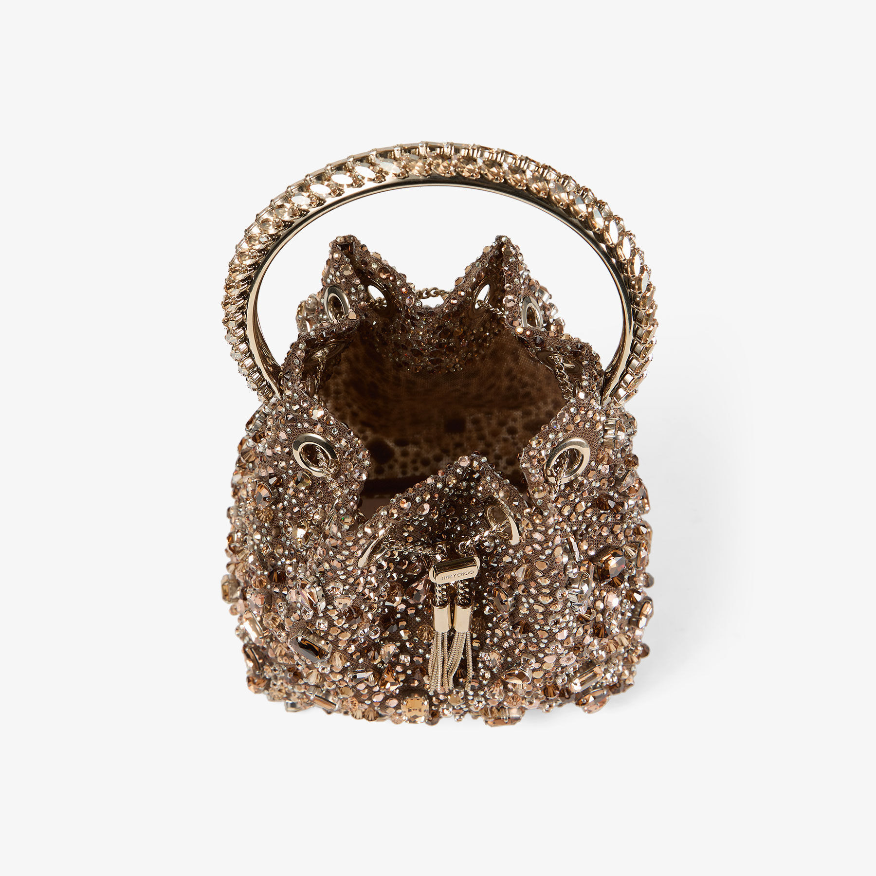 Bon Bon
Tan Metallic Crystal Mesh Handbag with Crystal Handle - 5