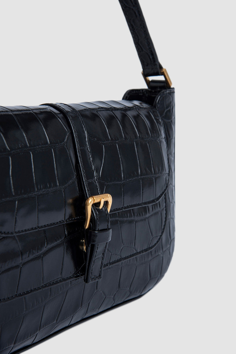 Miranda Black Croco Embossed Leather Shoulder Bag 3