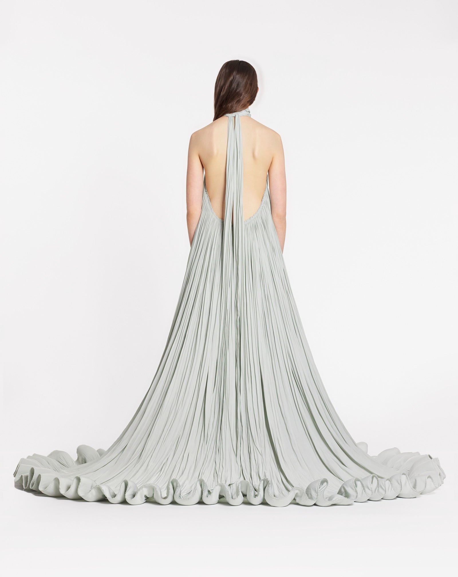 EMBROIDERED CAPE GOWN IN CHARMEUSE - 4