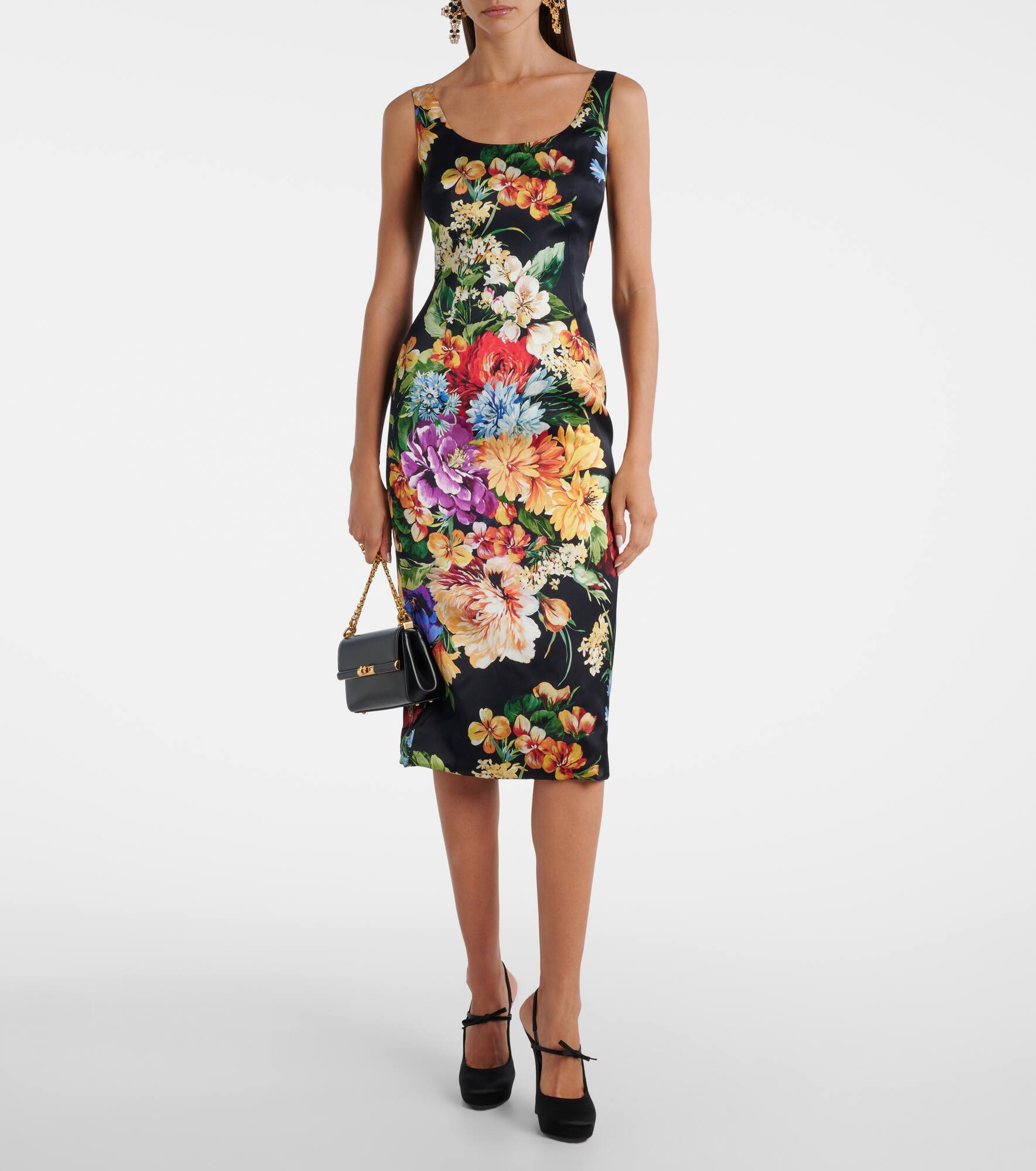 Floral satin midi dress - 2