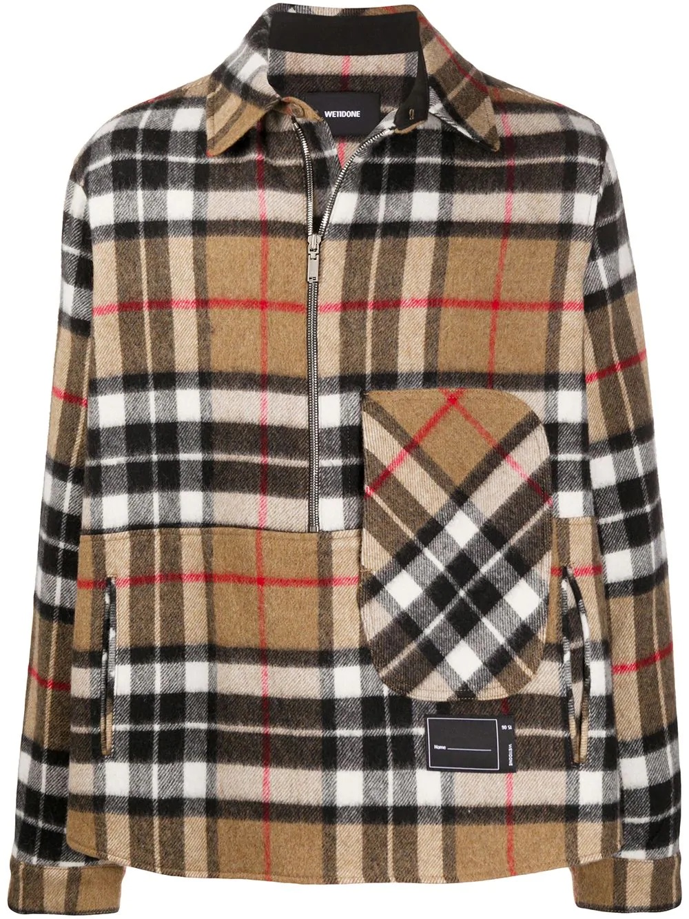 checked half-zip wool shirt - 1