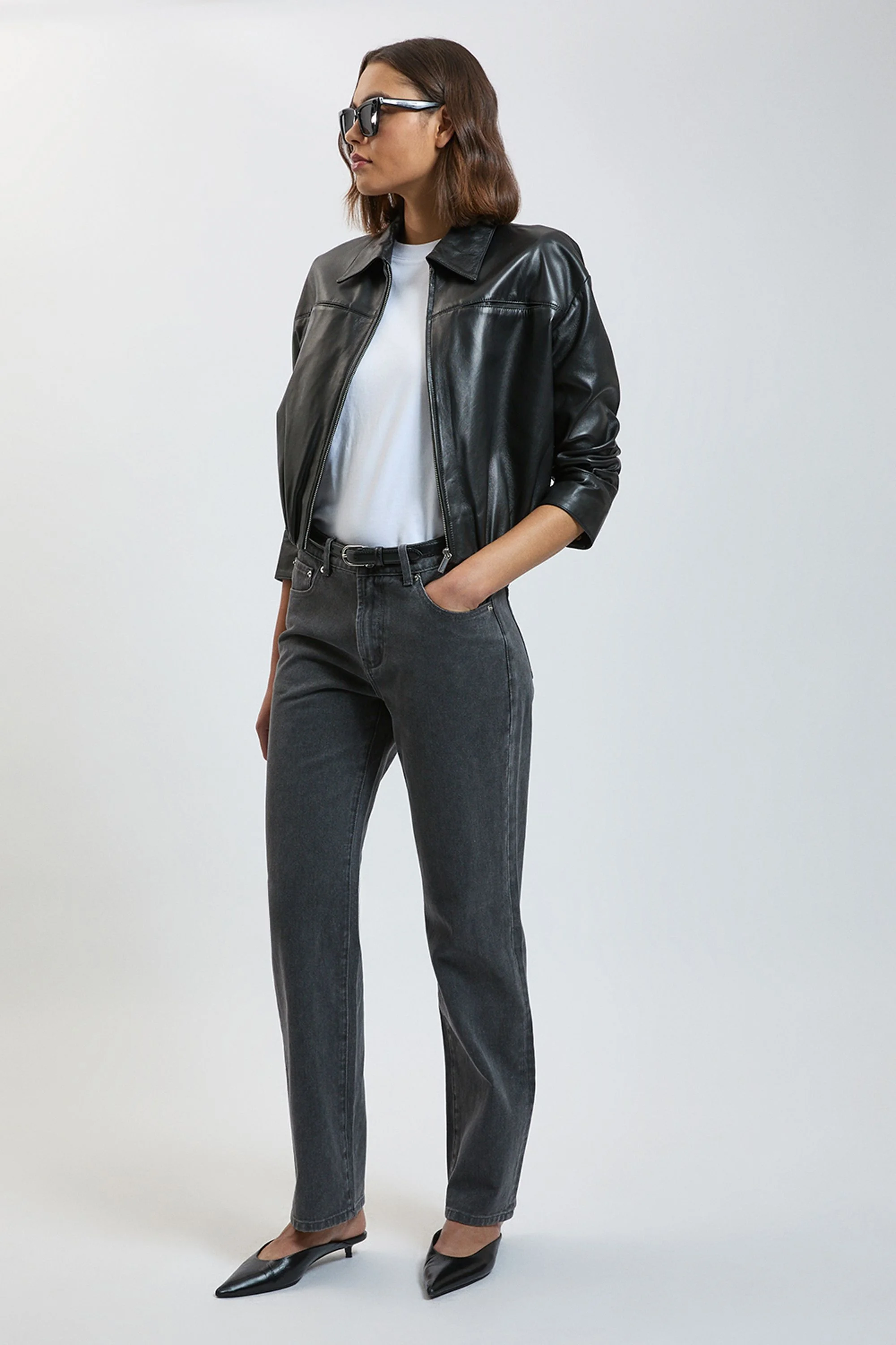 Rigid Denim Mid Rise Straight Leg Jean - 1