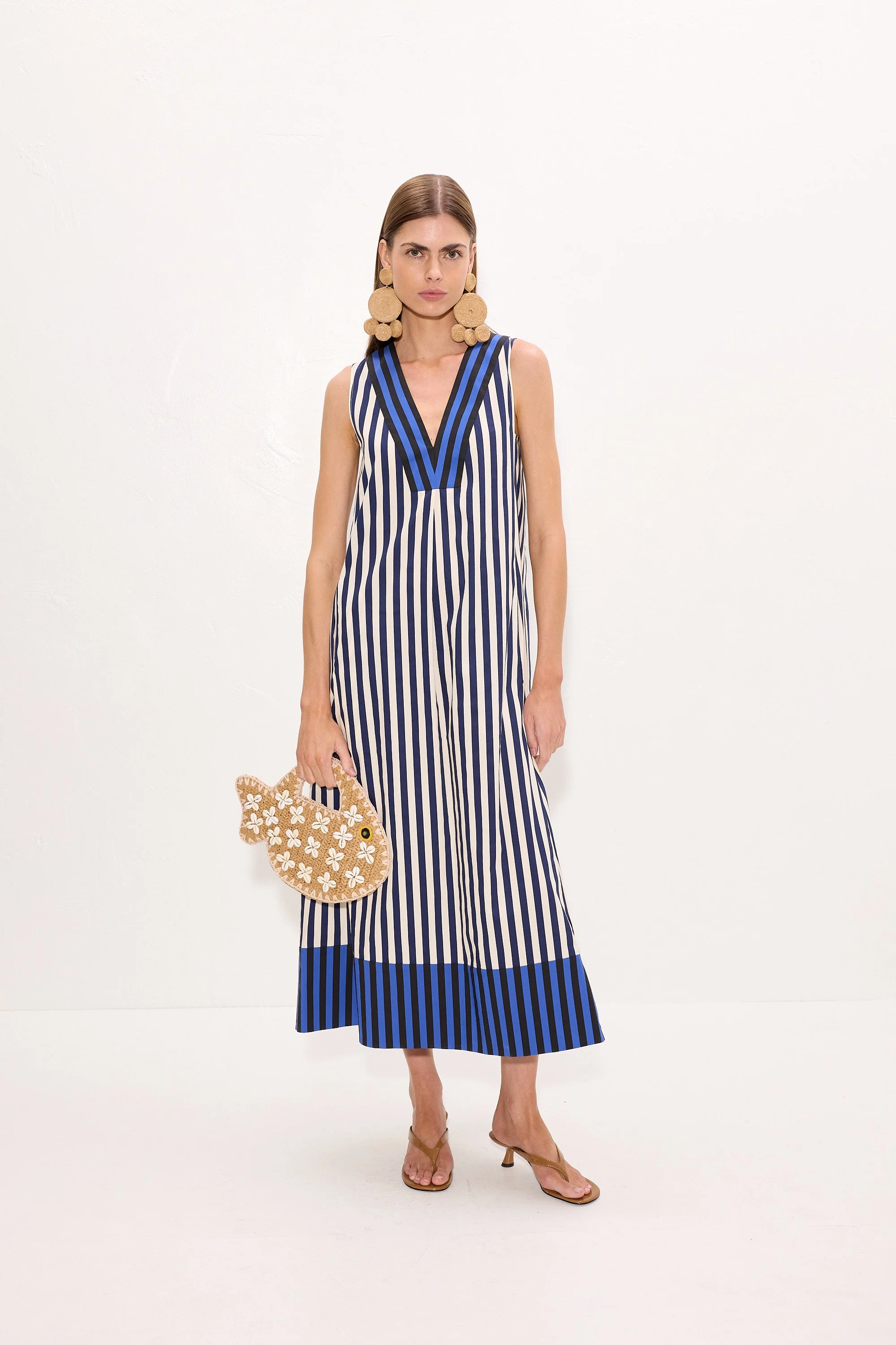 Mar Poplin Dress In Cobalt Stripe Combo - 1