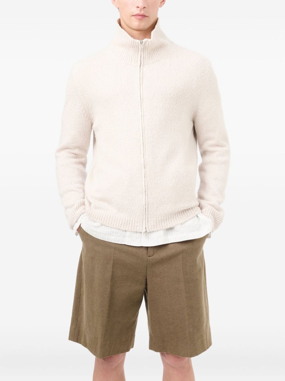 stand-collar zip-up cardigan - 4