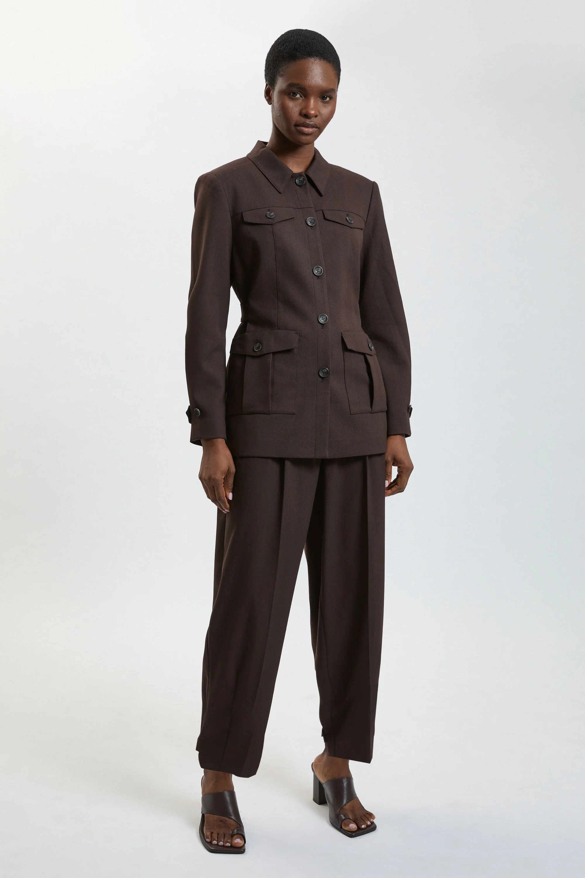 Petite Herringbone Texture Utility Trousers - 1