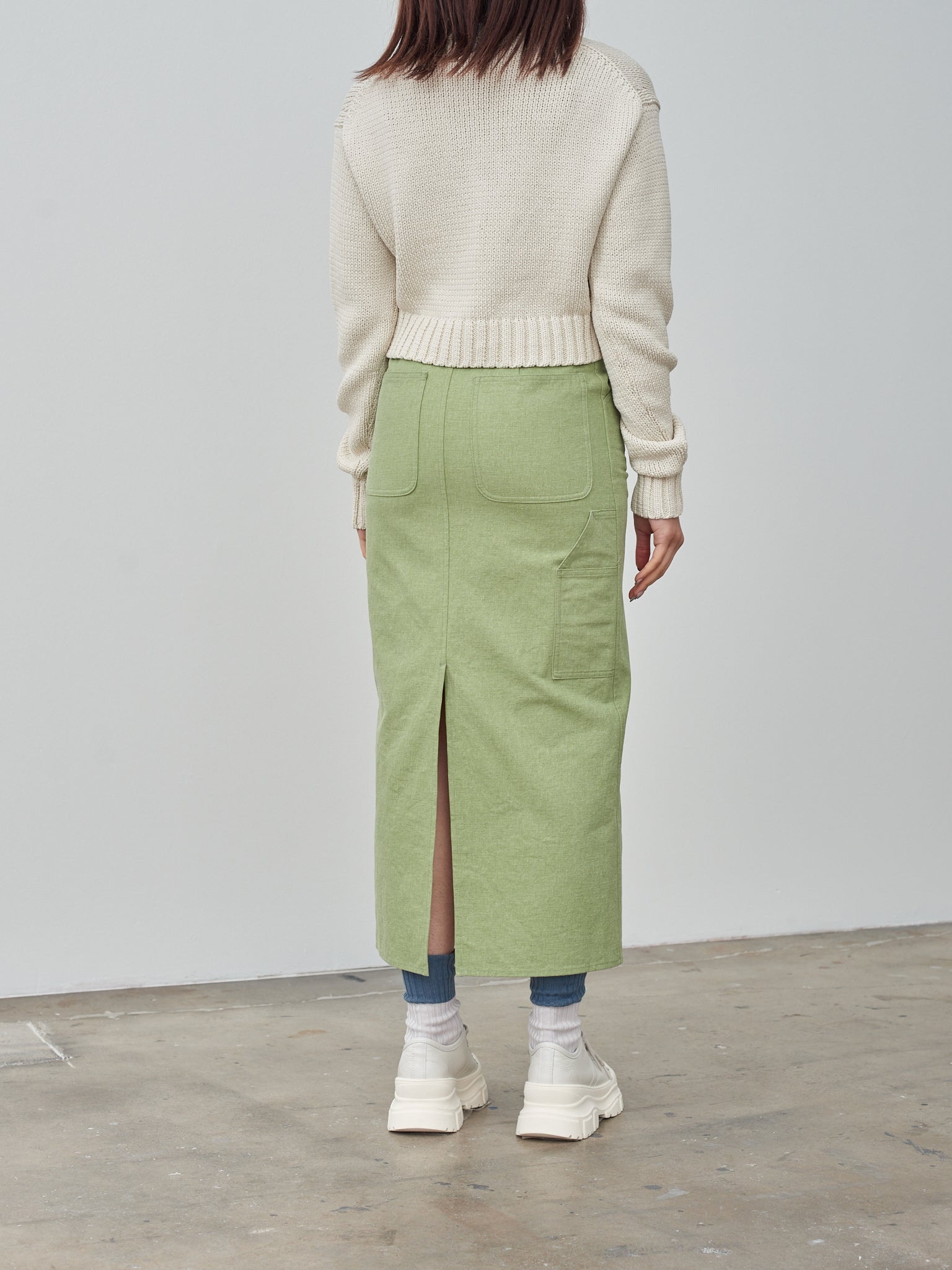 Washed Hard Twist Canvas Skirt - Green - 4