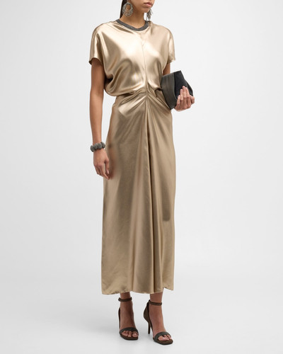 Brunello Cucinelli Monili-Neck Metallic Fluid Silk Ankle Dress outlook