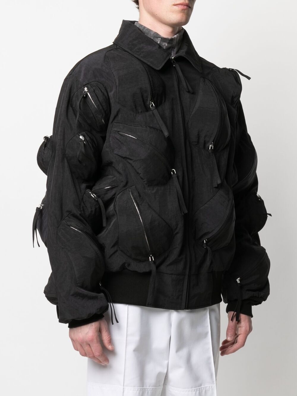 crinkled effect zip-up jacket - 3