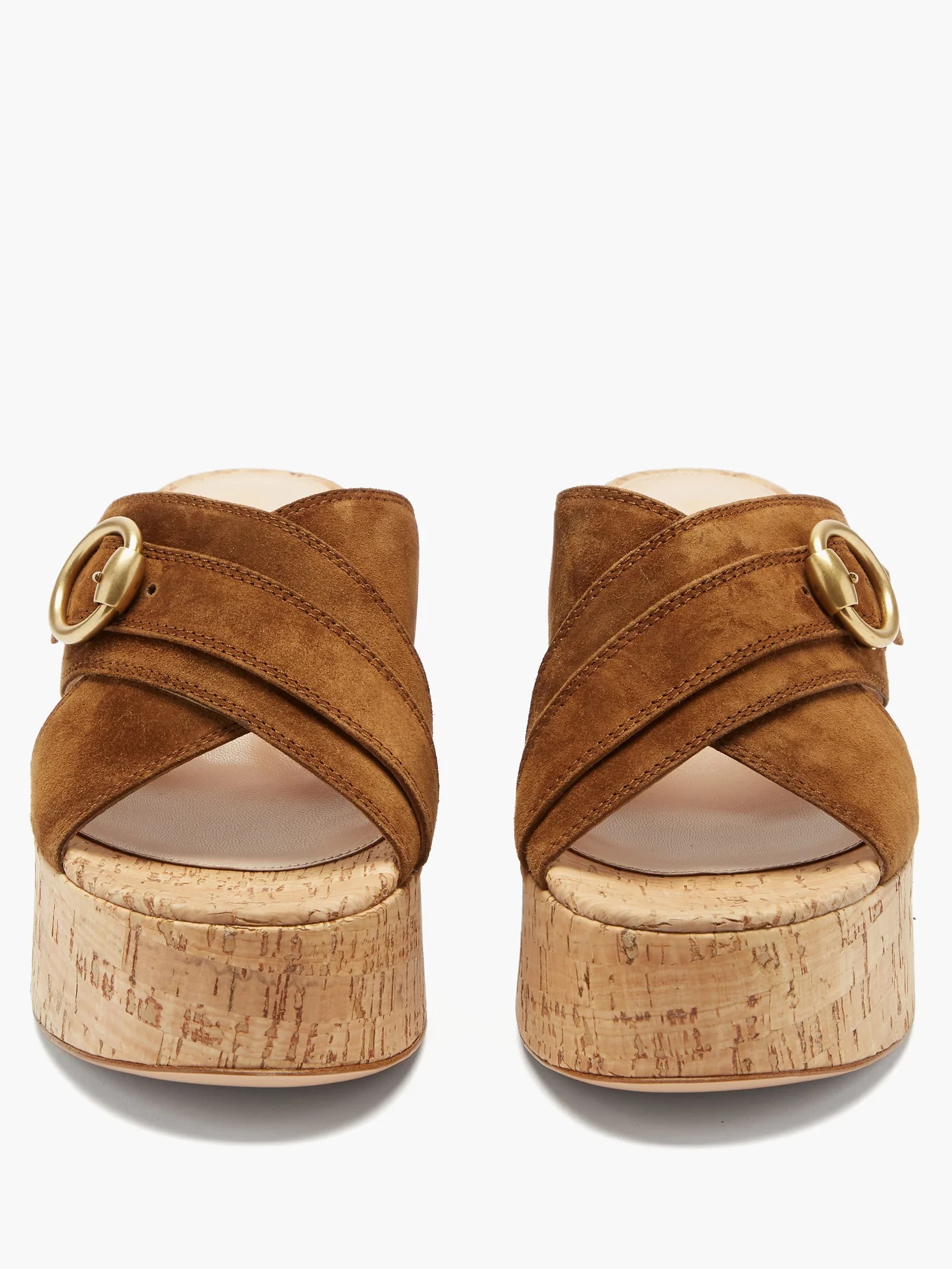 Buckled suede and cork platform sandals - 5